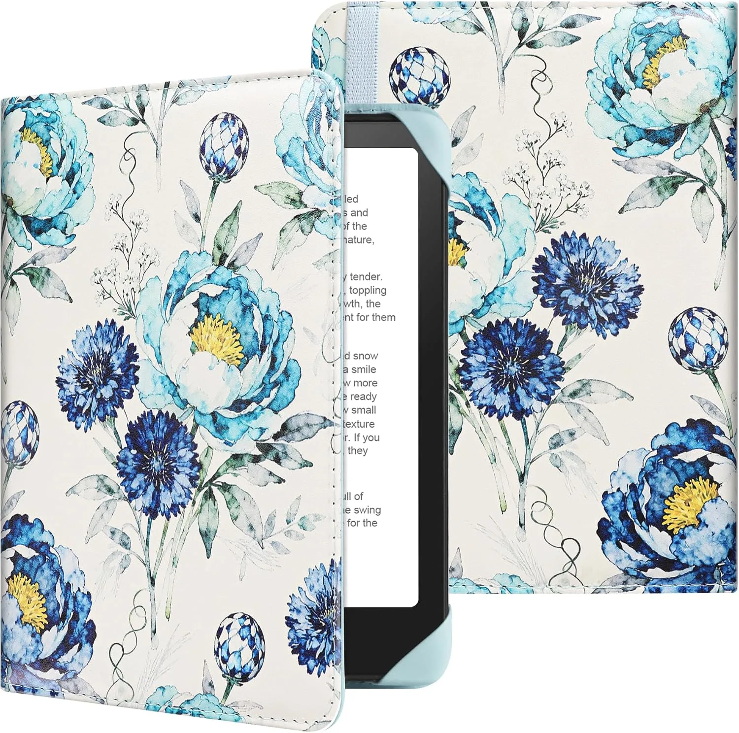 HoYiXi Universal Case for 6 inch Kindle eReader Compatible with Paperwhite(2015/2018)/Pocketbook and Tolino/Kobo Clara HD,6" eReader Protective Case Cover Elastic Rope,Flowers 2