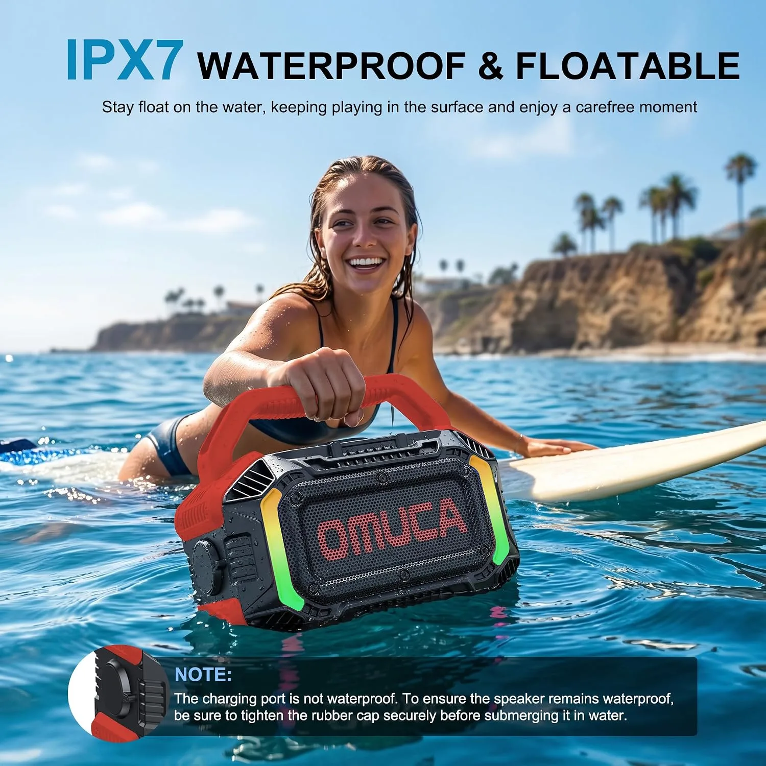 Speakers Bluetooth Wireless, 100W Portable Bluetooth Speaker with Bass, IPX7 Waterproof & Floatable, 20H Playtime, RGB Light, Loud Speakers with TWS for Work, Outdoor, Garage (L-Red)