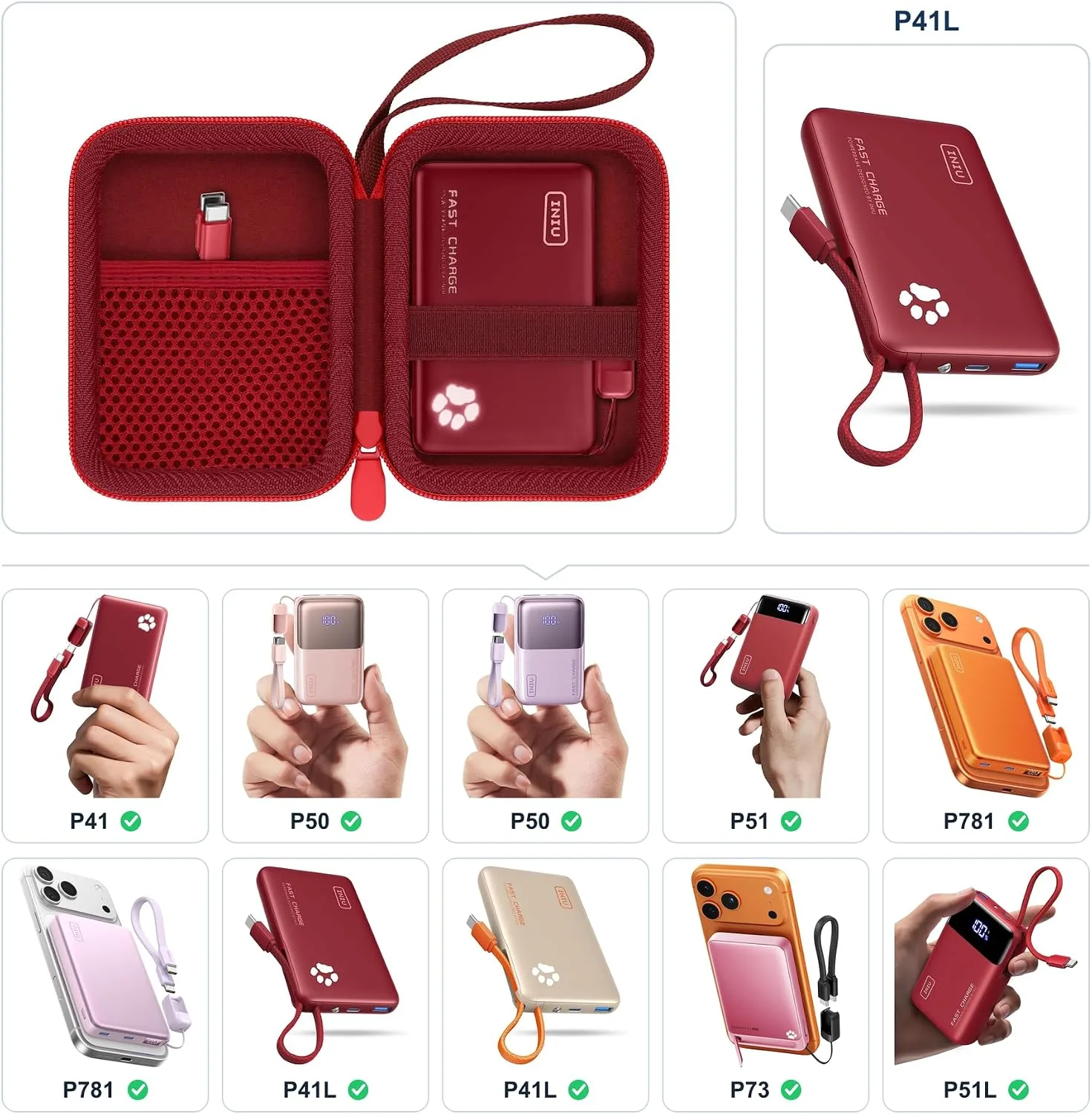 khanka Case for INIU Ultra Mini 10000mAh 45W Fast Charging Power Bank,Red