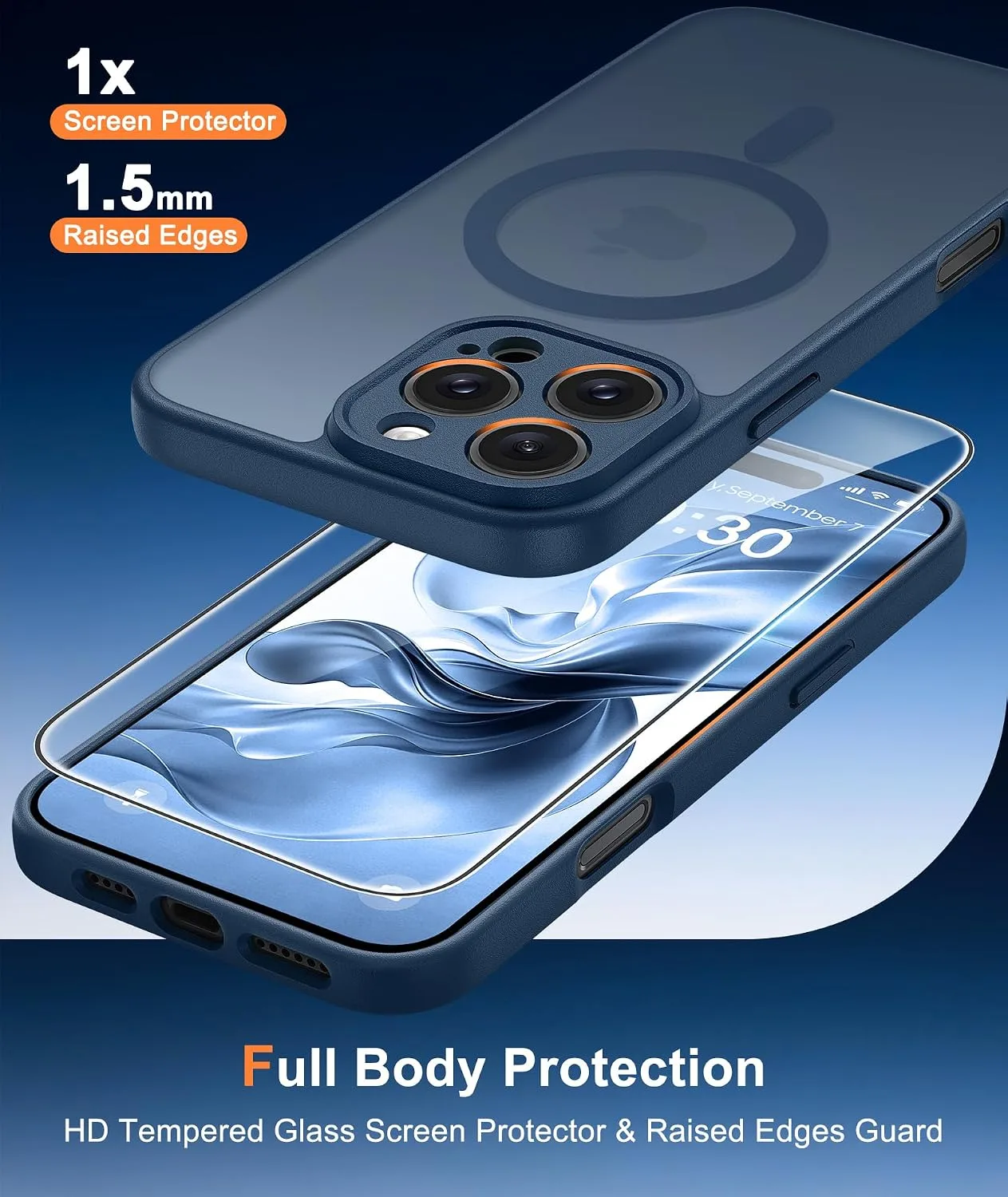 FNTCASE for iPhone 16 Pro Max Case Fit for MagSafe Blue