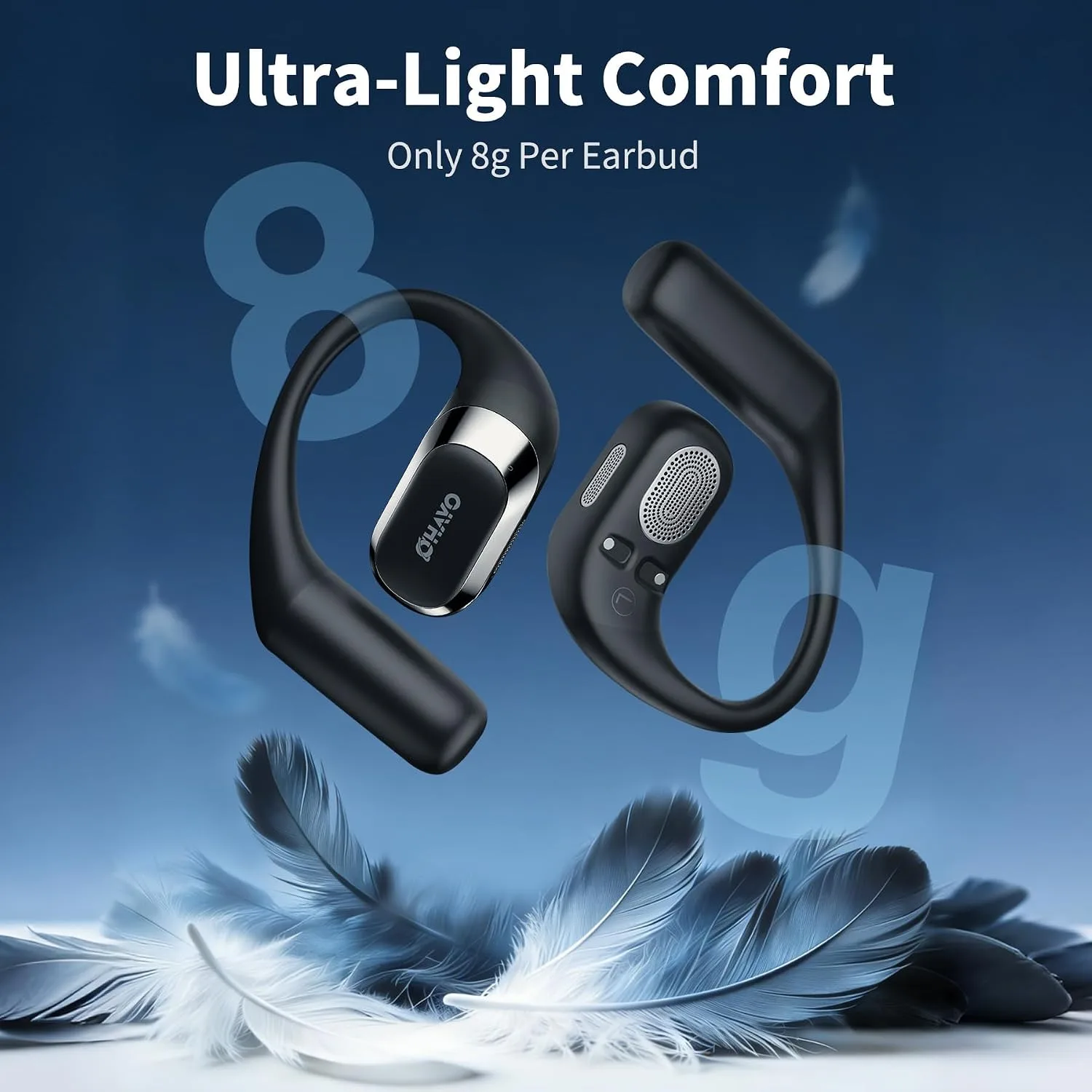 OHAYO Open Ear Headphones,Over Ear Earbuds with Ergonomic Earhook,Bluetooth Headphones 5.4 with Smart Digital Display,40H Playtime,IPX6 Waterproof,Touch Control Operate Fit Cycling,Running,Workout