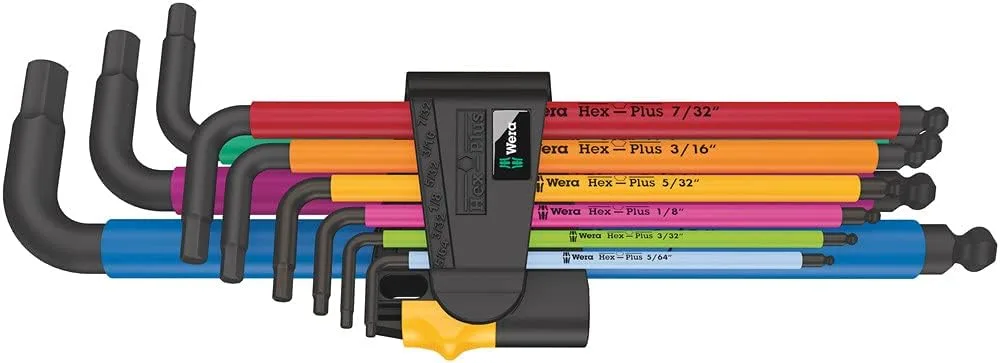 Wera 950/9 Hex-Plus Imperial L-Key Set, Ball End, 5/64-3/8", 9 Pc