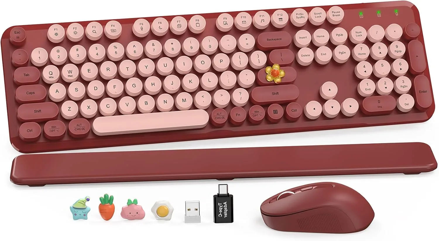 SABLUTE Wireless Keyboard Mouse Combo, Burgundy Red, Magnetic Wrist Rest