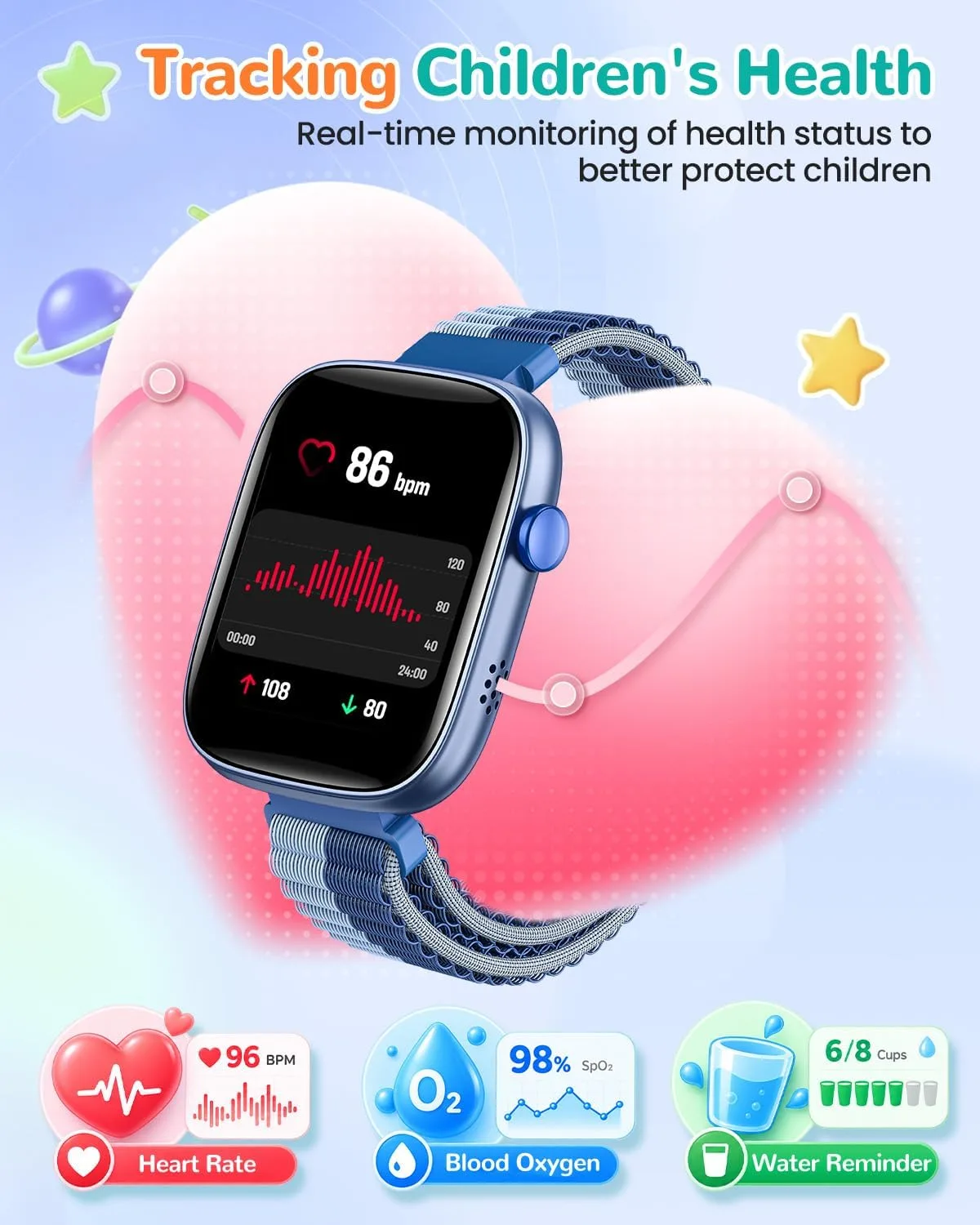 Kids Smart Watch No Phone Needed, 1.83" Smart Watch Fitness Trackers (Blue)