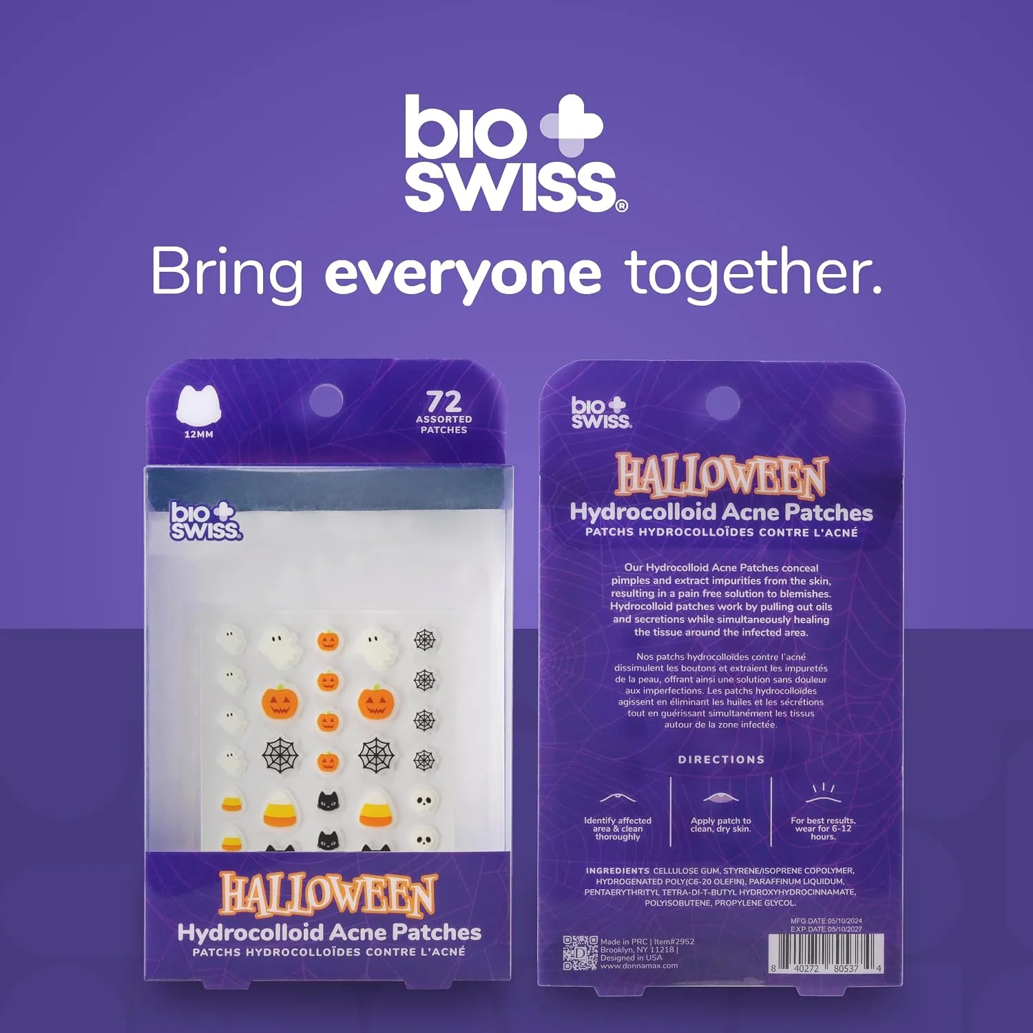 BioSwiss Halloween Pimple Patches, Hydrocolloid Acne Patch for Zits and Blemishes, Face and Skin Stickers, 72 Count