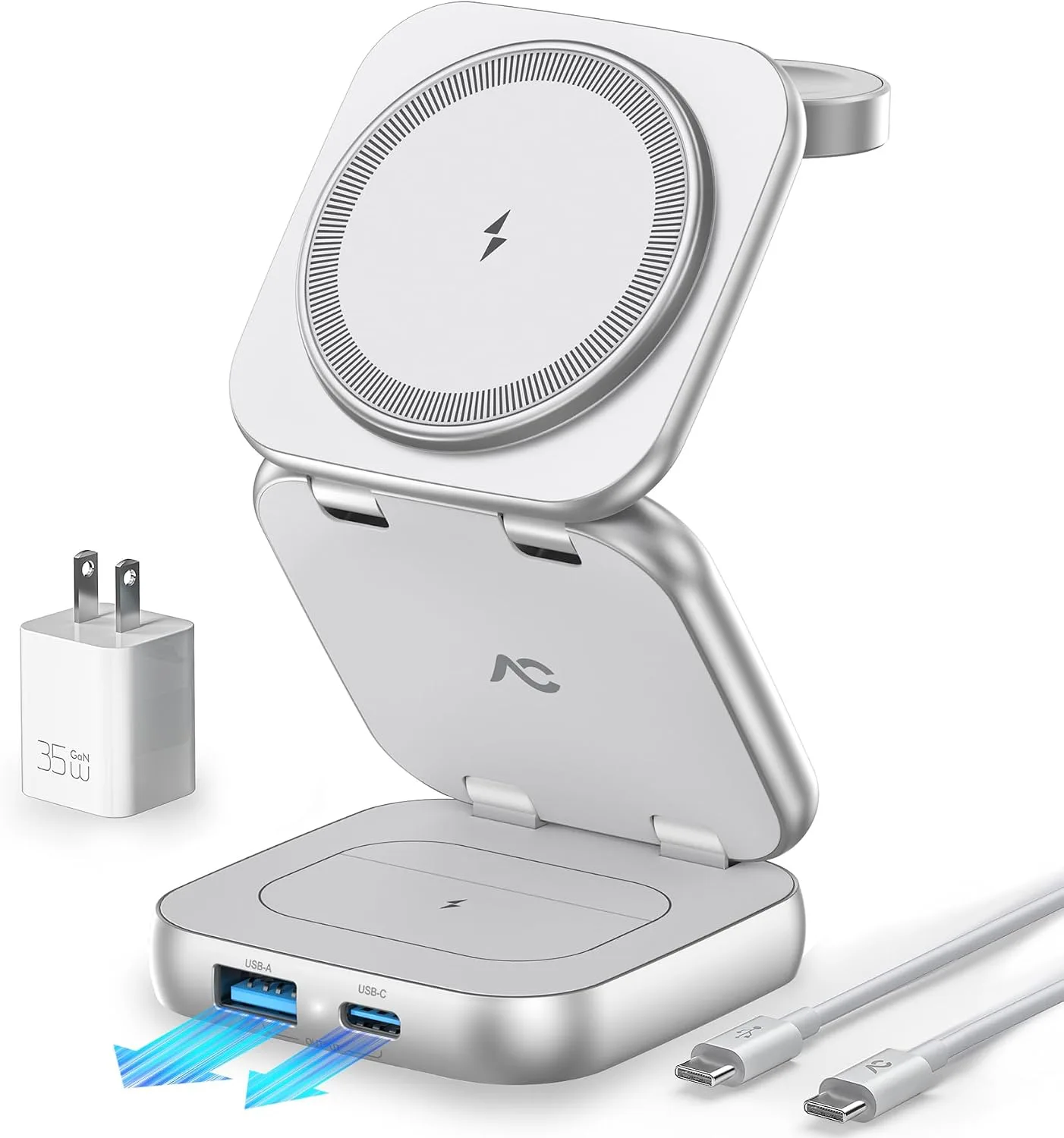 AC ISLAND 5-in-1 Wireless Charger for MagSafe，35W Travel Charging Station