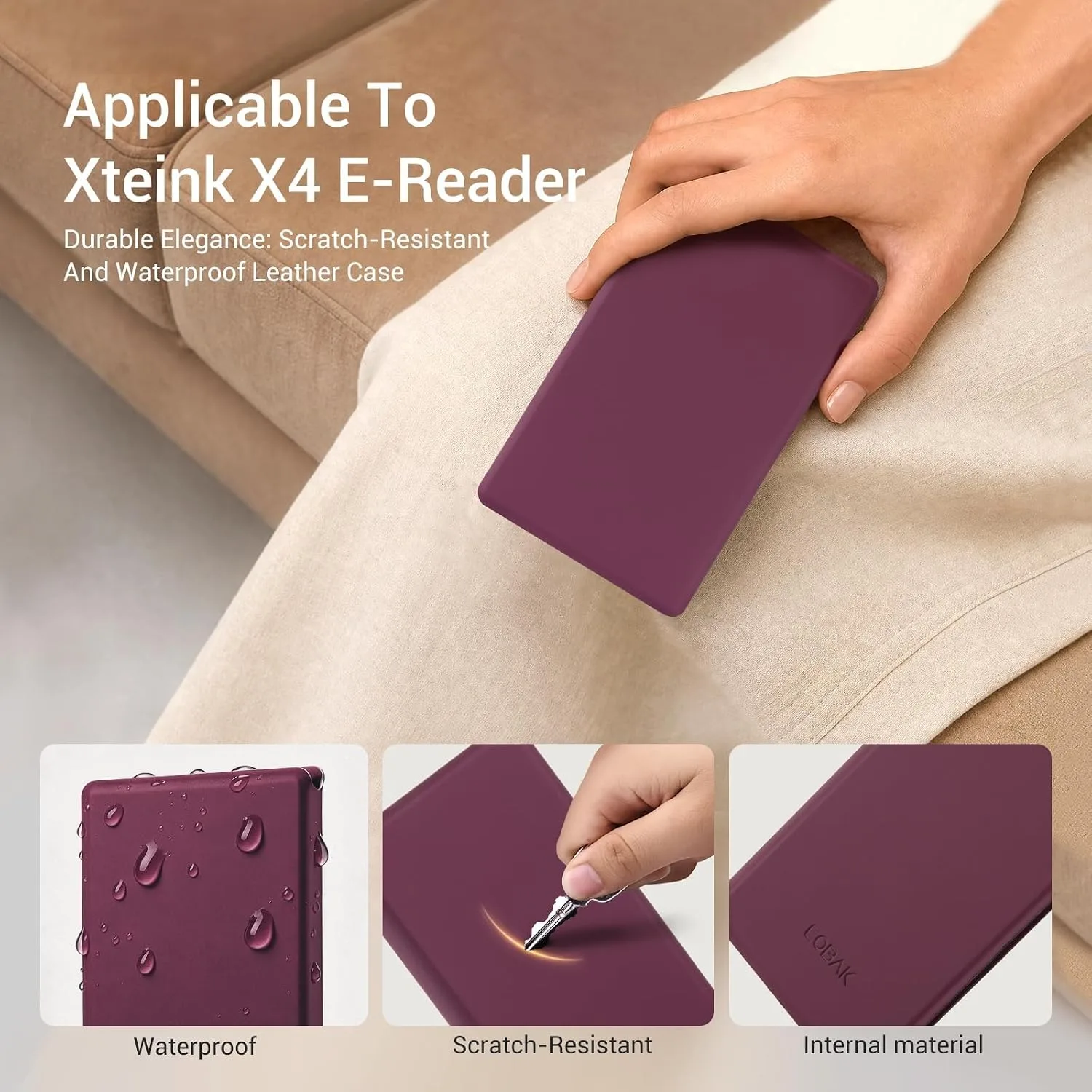 CoBak Magnetic Case for XTEINK X4, Ultra-Lightweight Protective Cover for Xteink X4 E-Reader, Secure Magnetic Attachment(Grape Red)