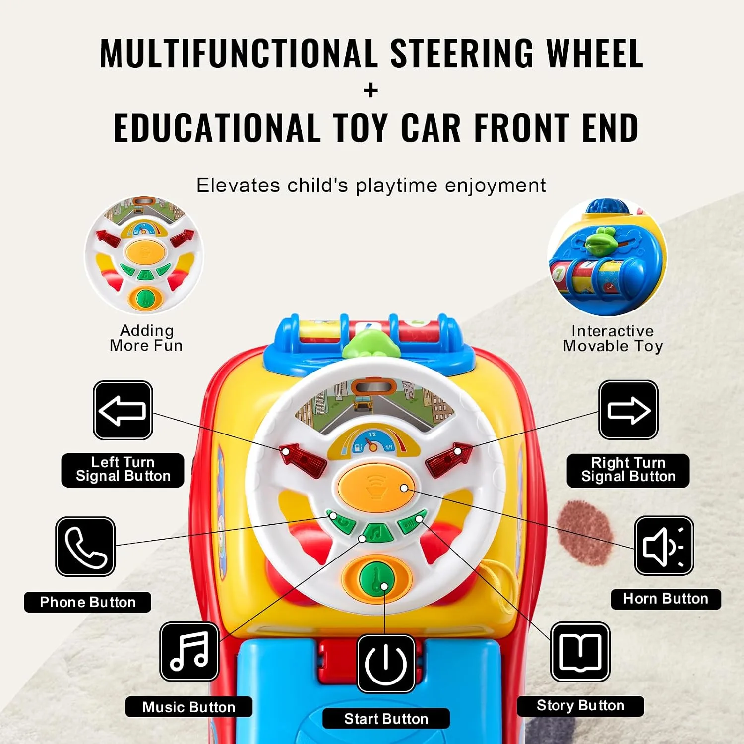 VEVOR Ride On Push Car for Toddlers, Ages 19+ Months, Ride Racer, Sit to Stand Toddler Ride On Toy, Kids Ride On Car with Music Steering, Horn & Under Seat Storage, Ride On Toy for Boys Girls,