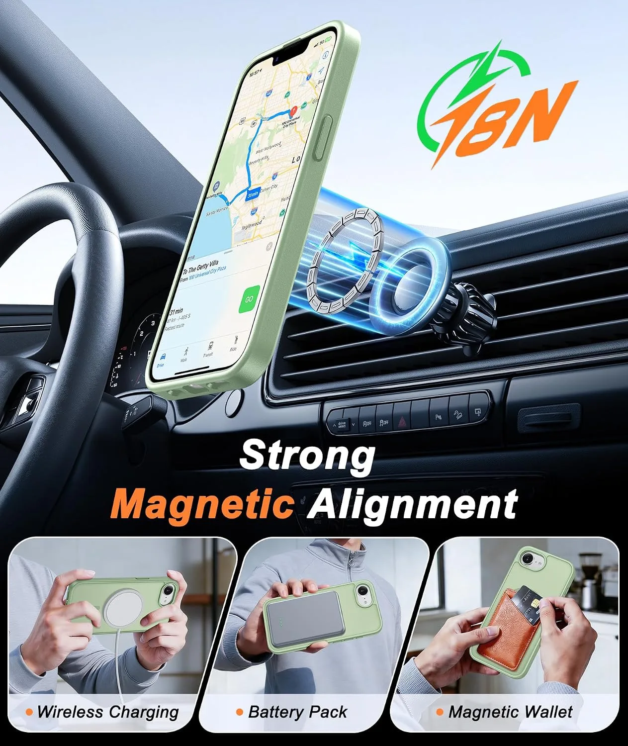 FNTCASE for iPhone 17e / 16e Case Fit for MagSafe Light Green