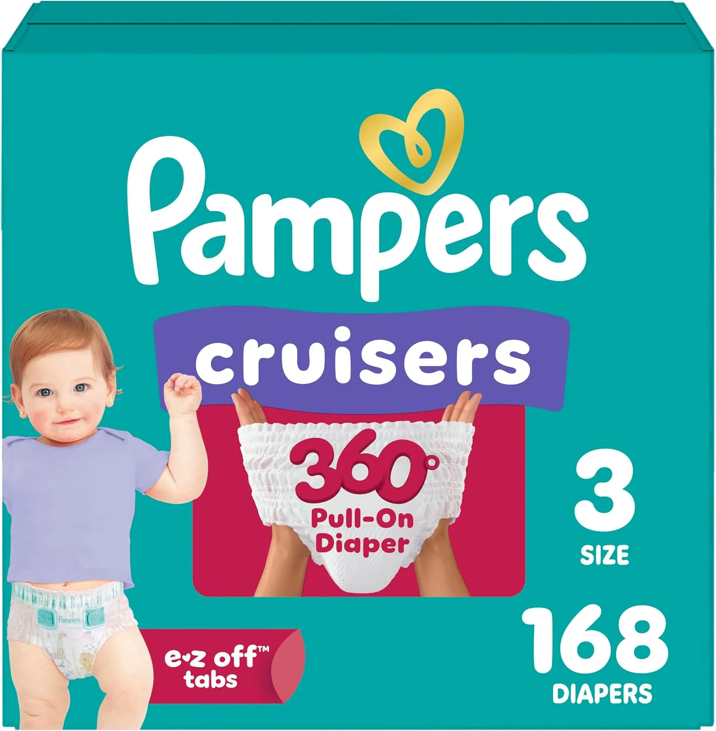 Pampers Diapers - Cruisers 360 - Size 3, 168 Count, up to 100% Leakproof Pull-On Diaper for Active Babies
