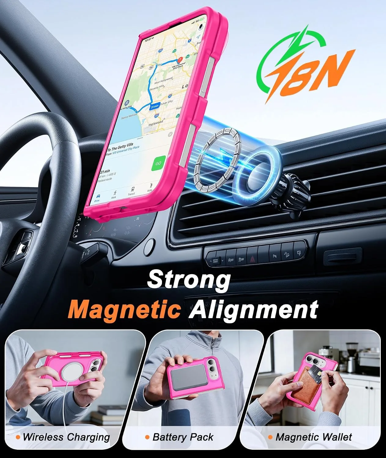 FNTCASE for iPhone Duo Case: Translucent Matte Fit for MagSafe Hot Pink