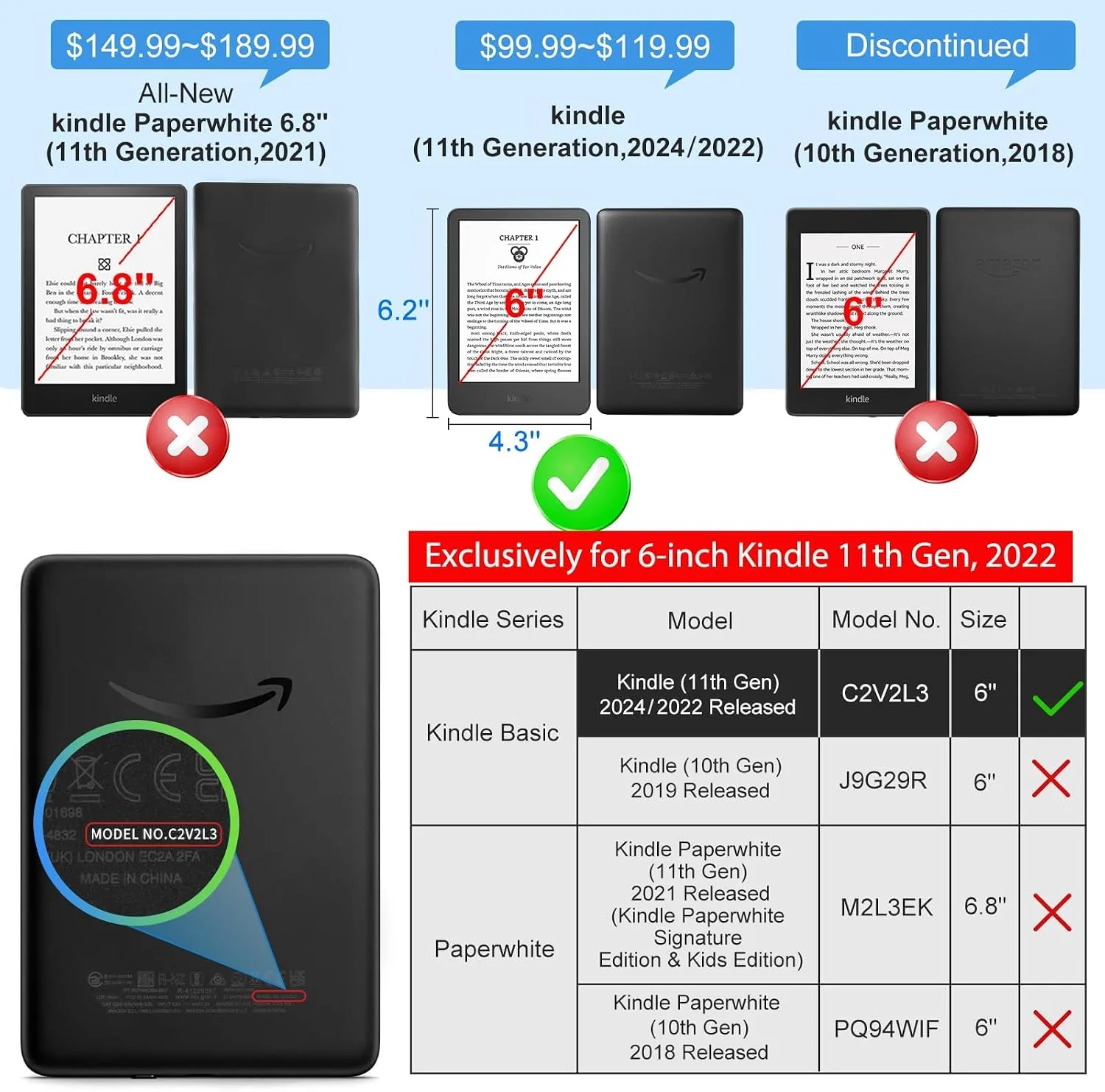 CoBak Clear Case Exclusively for 6" Kindle 2024 & 2022(11th Generation)