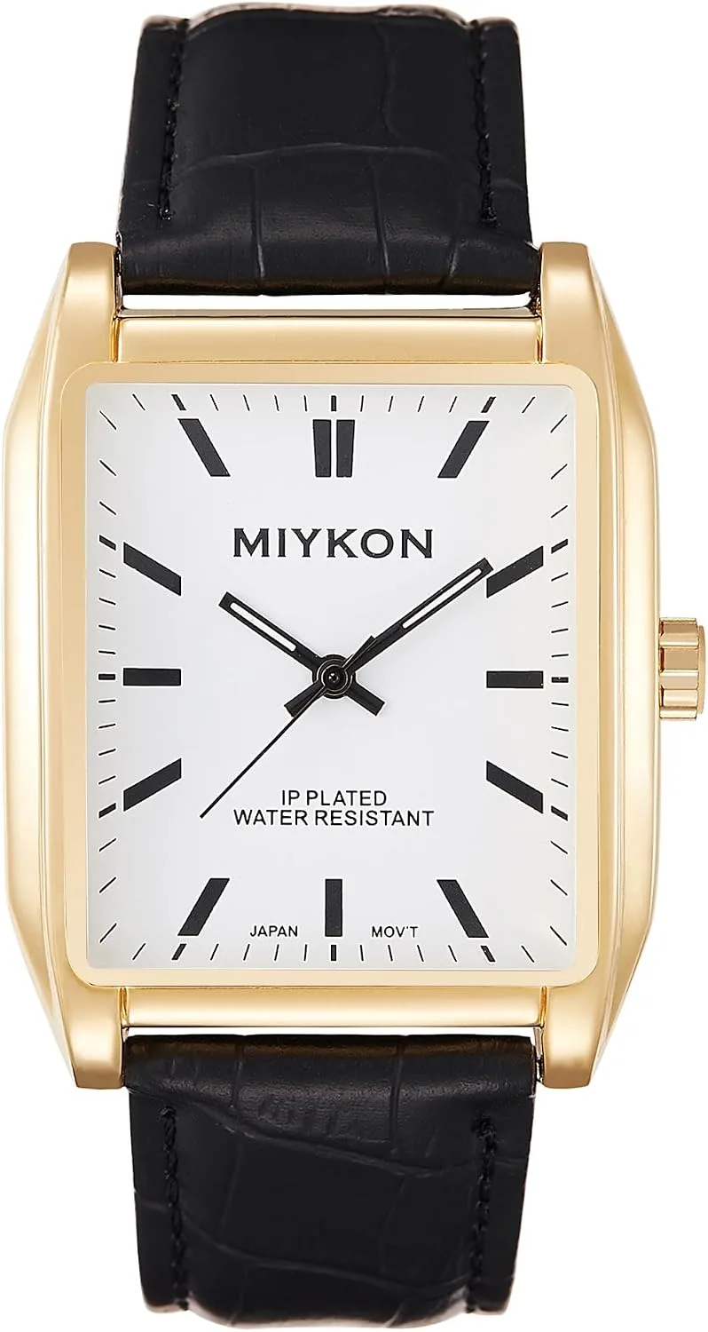 Miykon Men Vintage Tank Dress Watch, Genuine Leather Strap, Water Resistant