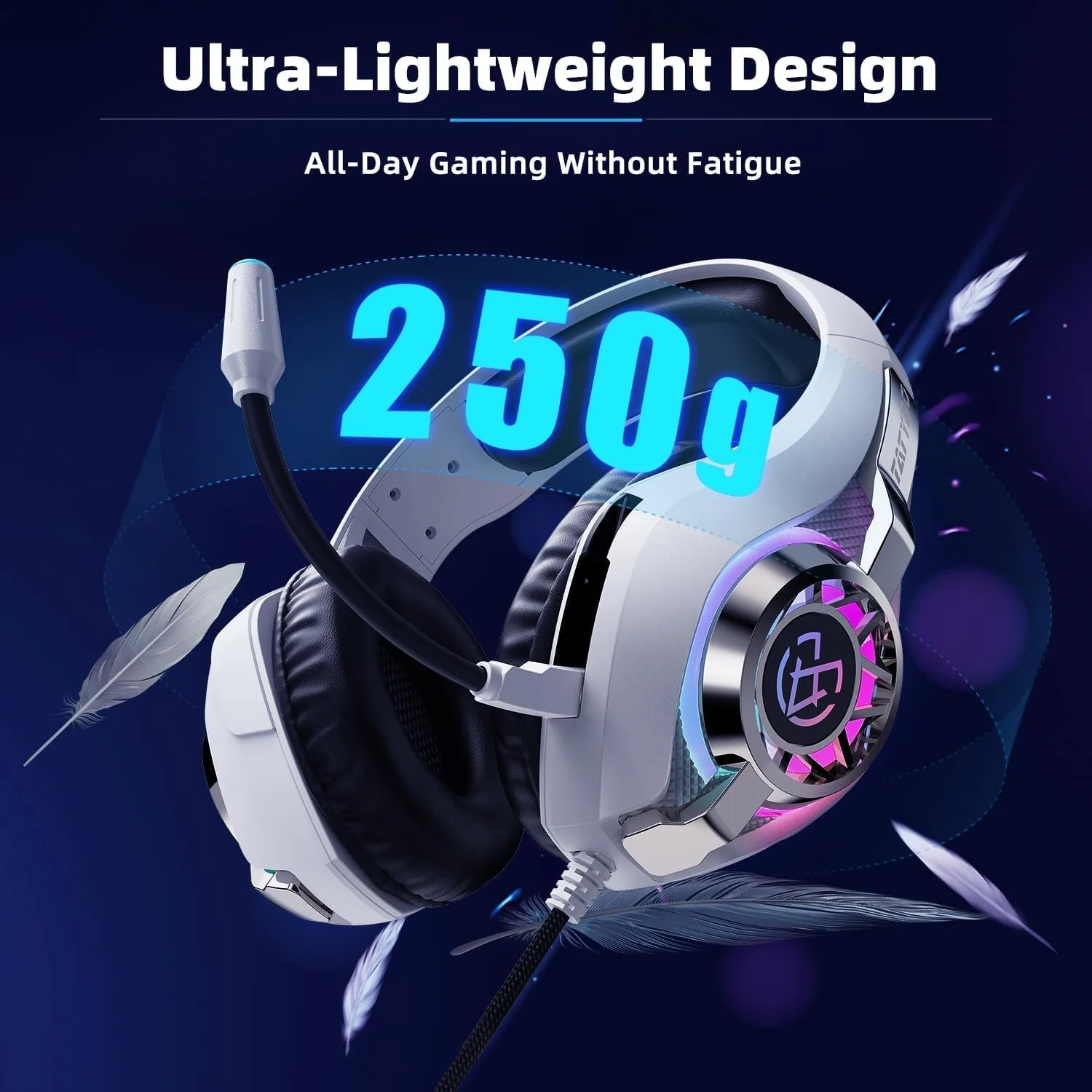 Tatybo Gaming Headset for PS5 PC, Noise Canceling Mic, RGB, White