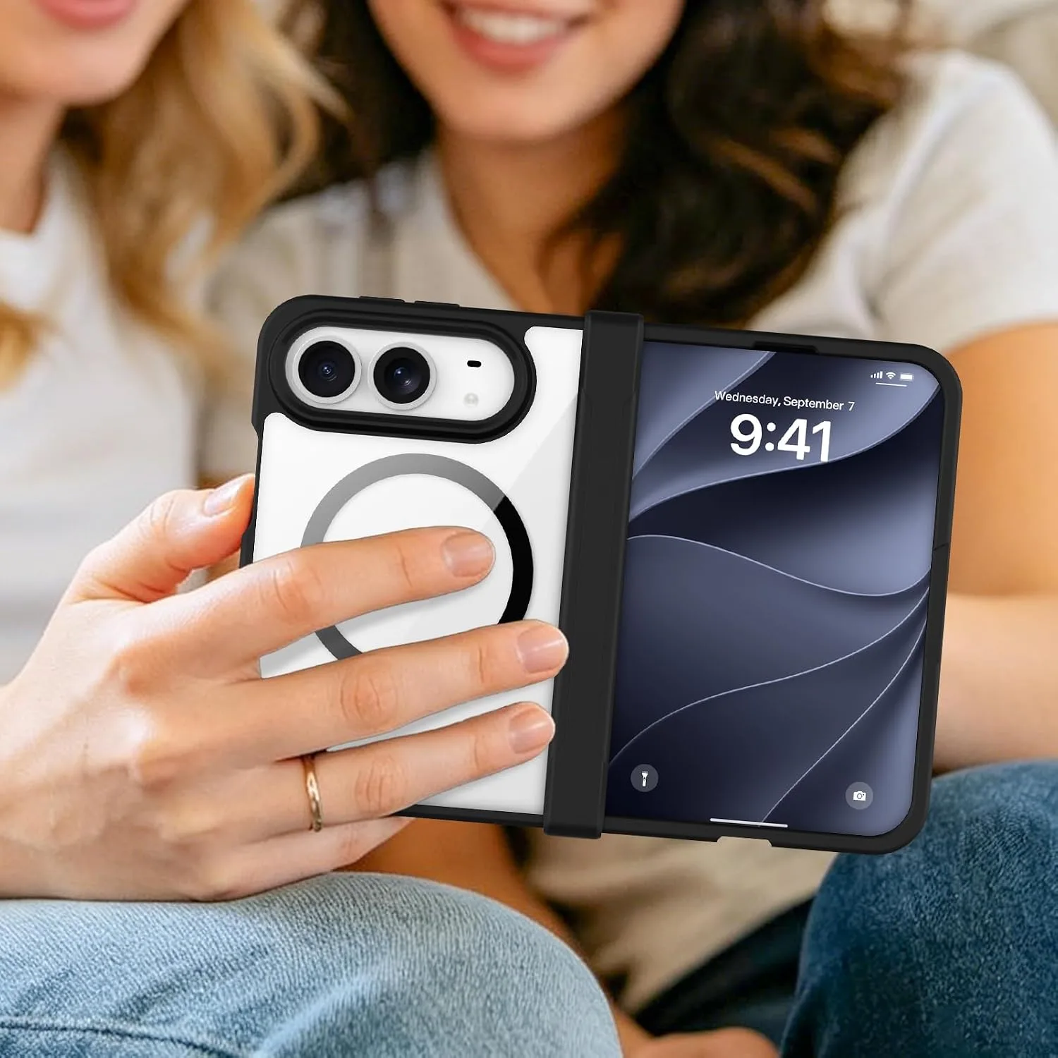 tharlet Magnetic Case Fit for iPhone Duo, Anti Yellowing, Clear Black