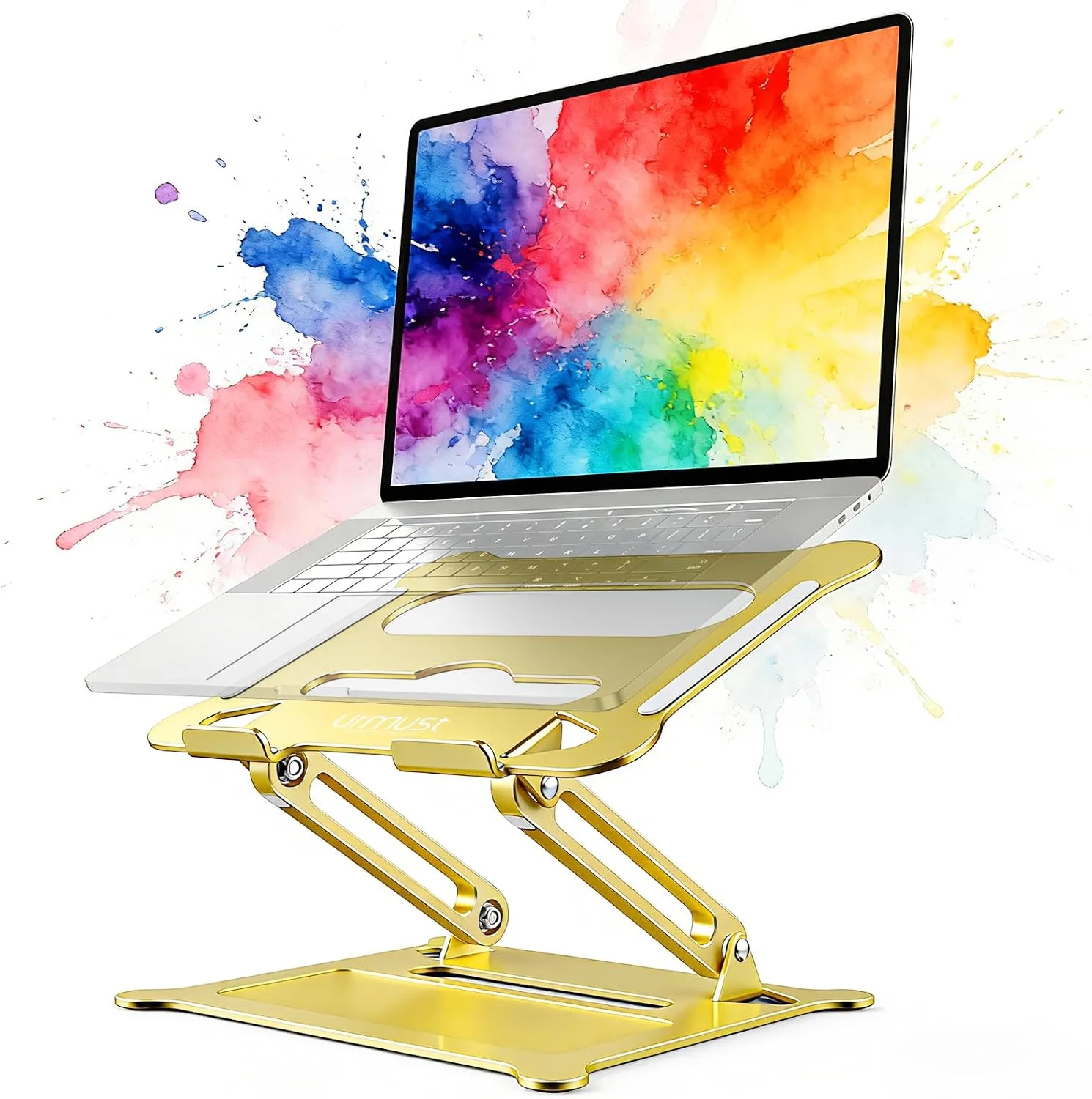 Urmust Adjustable Laptop Stand for Desk, 10-15.6“ Laptop Riser, Gold