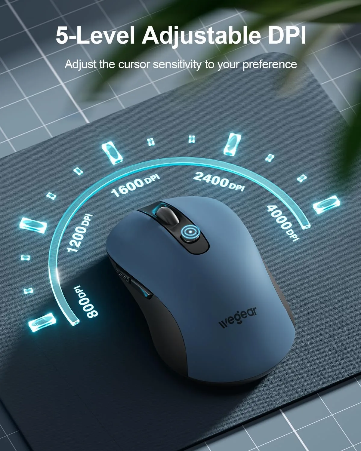 wegear USB Wireless Mouse for Laptop PC Mac, 2.4GHz Cordless Mouse-Blue