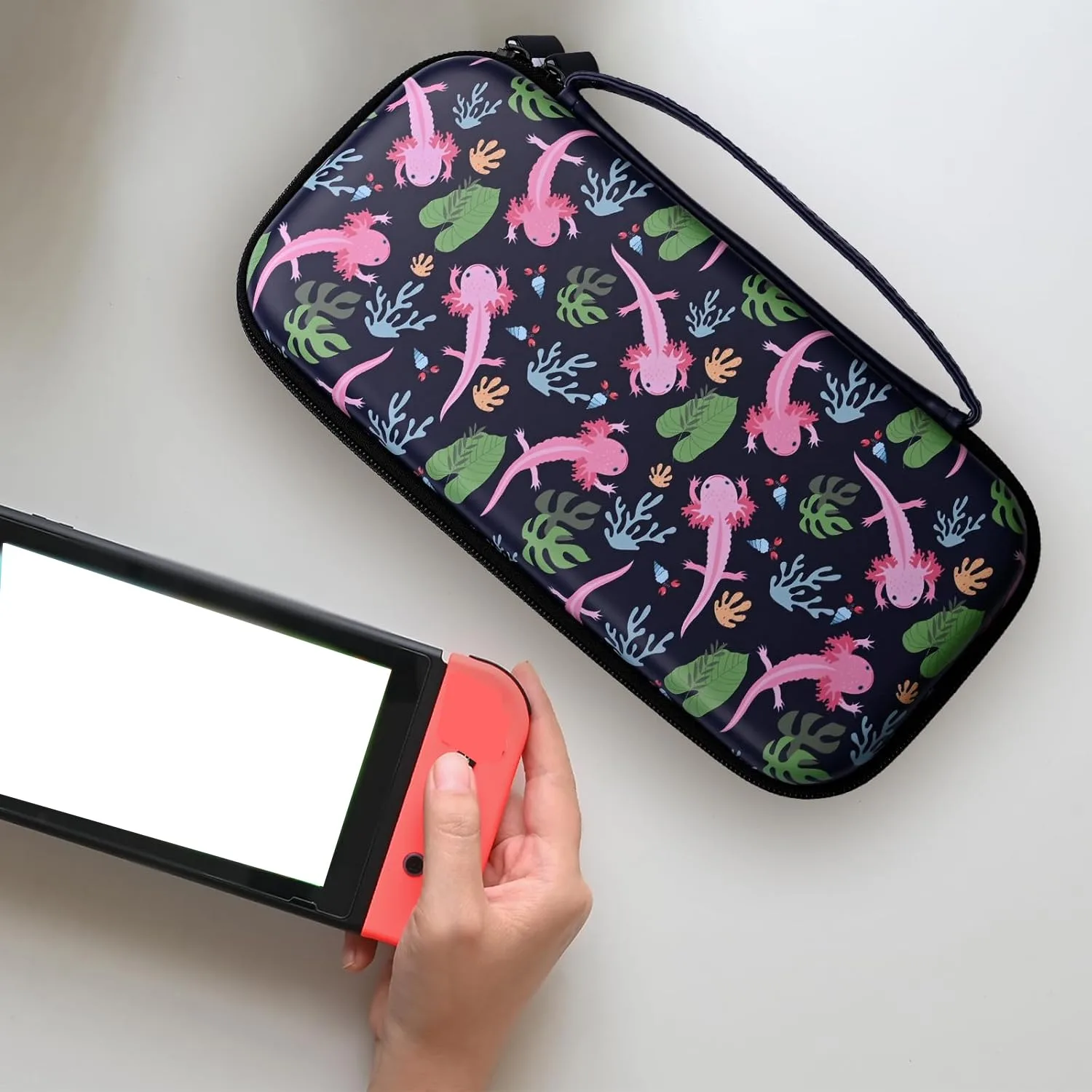 WtallasiSei Axolotl Carry Case Compatible With Nintendo Switch Lite And Switch Oled, Hard Portable Travel Storage Bag For Accessories Console