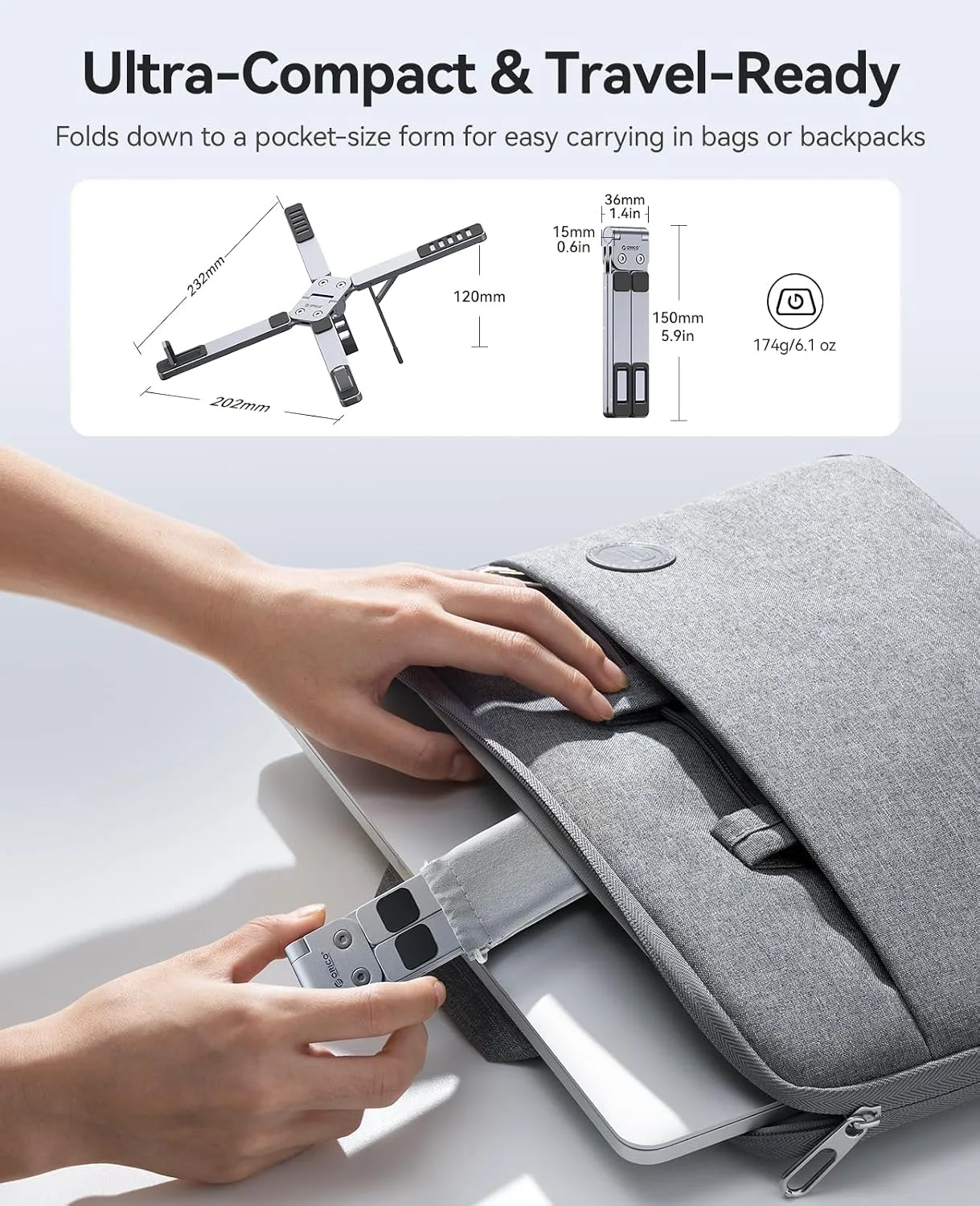 ORICO Portable Laptop Stand for Travel & Desk, Foldable 3-in-1 PN1, Gray