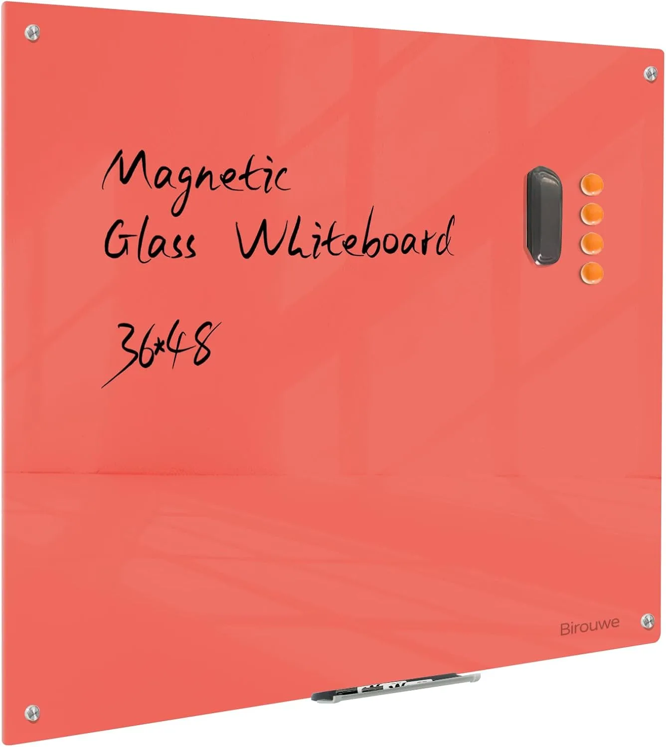 Magnetic Glass Dry Erase Board - White Board 48 x 36 Inch Wall Mounted Glass Whiteboard, Large Frameless Glass White Board for Wall Office, Home & School, Red