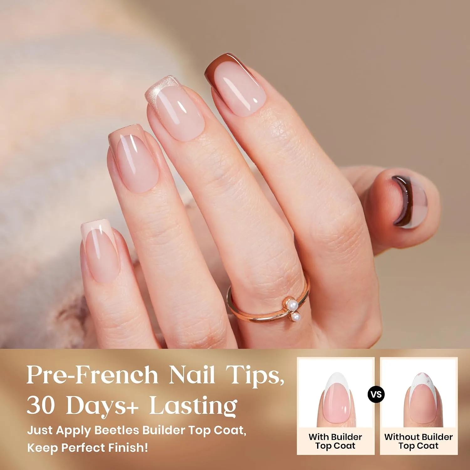 Beetles Full Press On Nails Kit - 7 Colors Short Square French Tip, 224Pcs