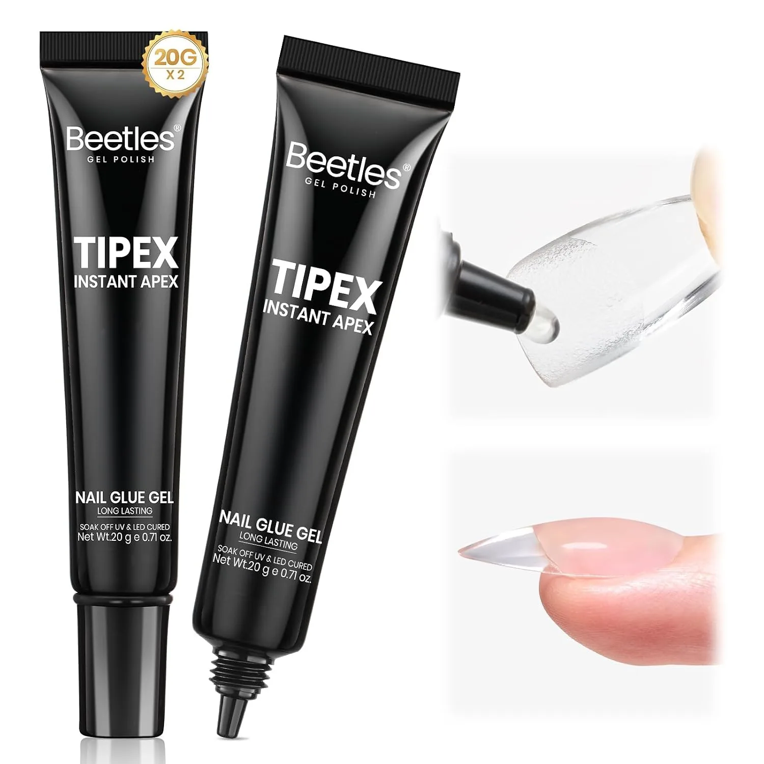 Beetles Tipex Nail Glue Gel 2Pcs 20g, Super Strong Solid Nail Glue