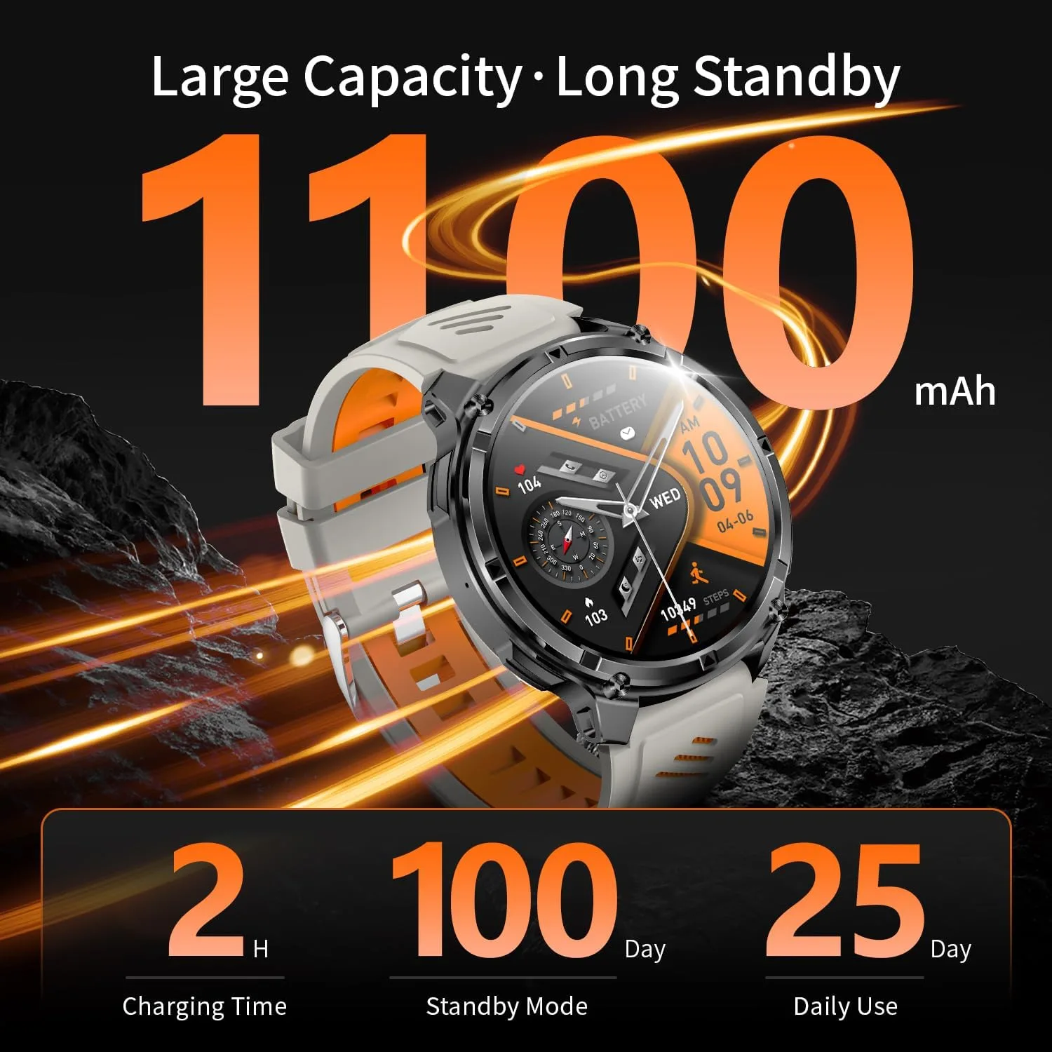 Military Smartwatch for Men with Compass & Flashlight, Bluetooth Calling Rugged Outdoor Smart Watch, Fitness Tracker with Heart Rate Sleep Monitor, Waterproof Tactical Smartwatch for Android iPhone