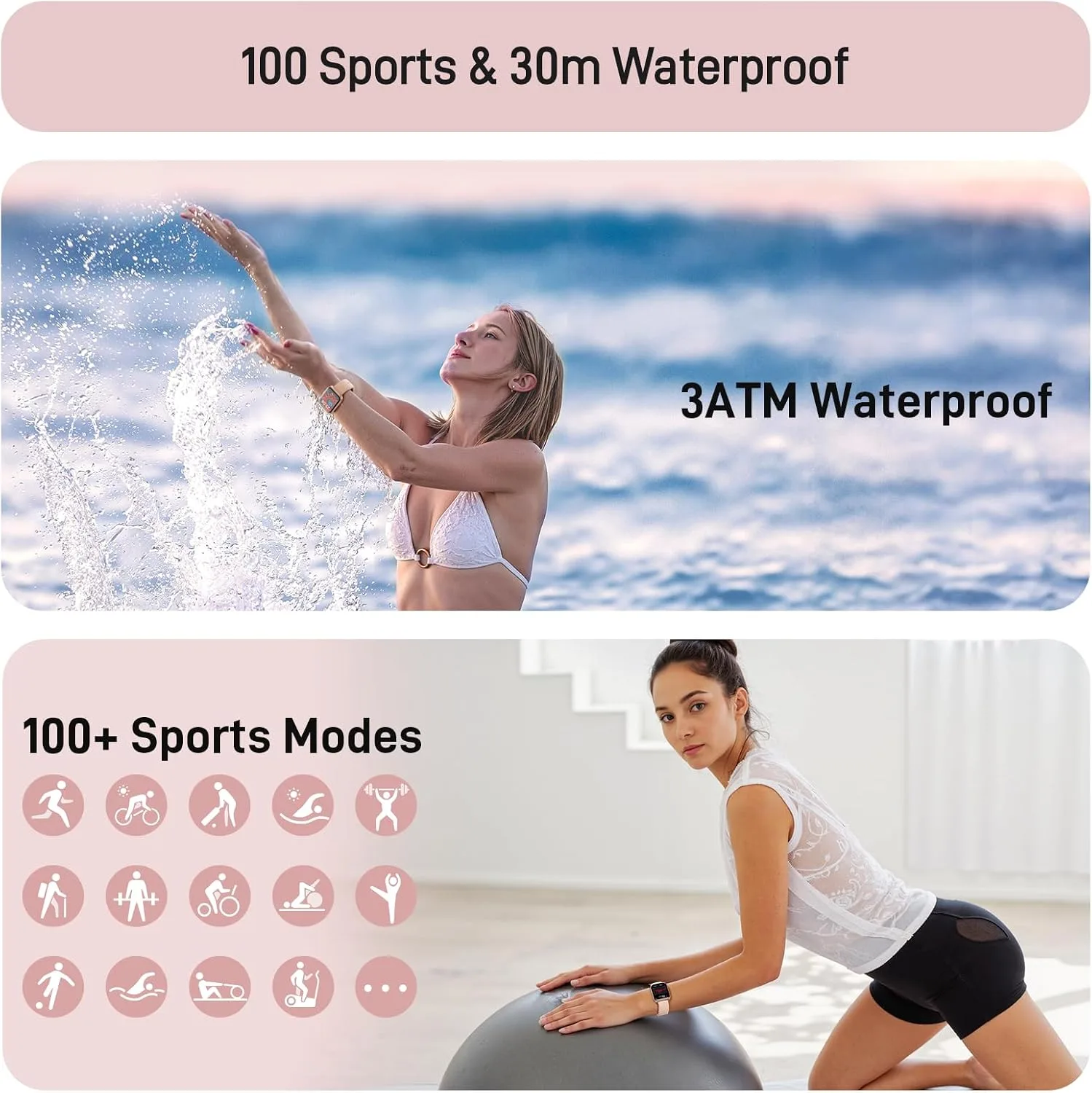 Tensky Smart Watch for Women Android & iPhone, Alexa Built-in, 1.8" Touch Screen Fitness Tracker with Answer/Make Calls, 3ATM Waterproof Heart Rate/Sleep/SpO2 Monitor, Pedometer, 100+ Sport Modes