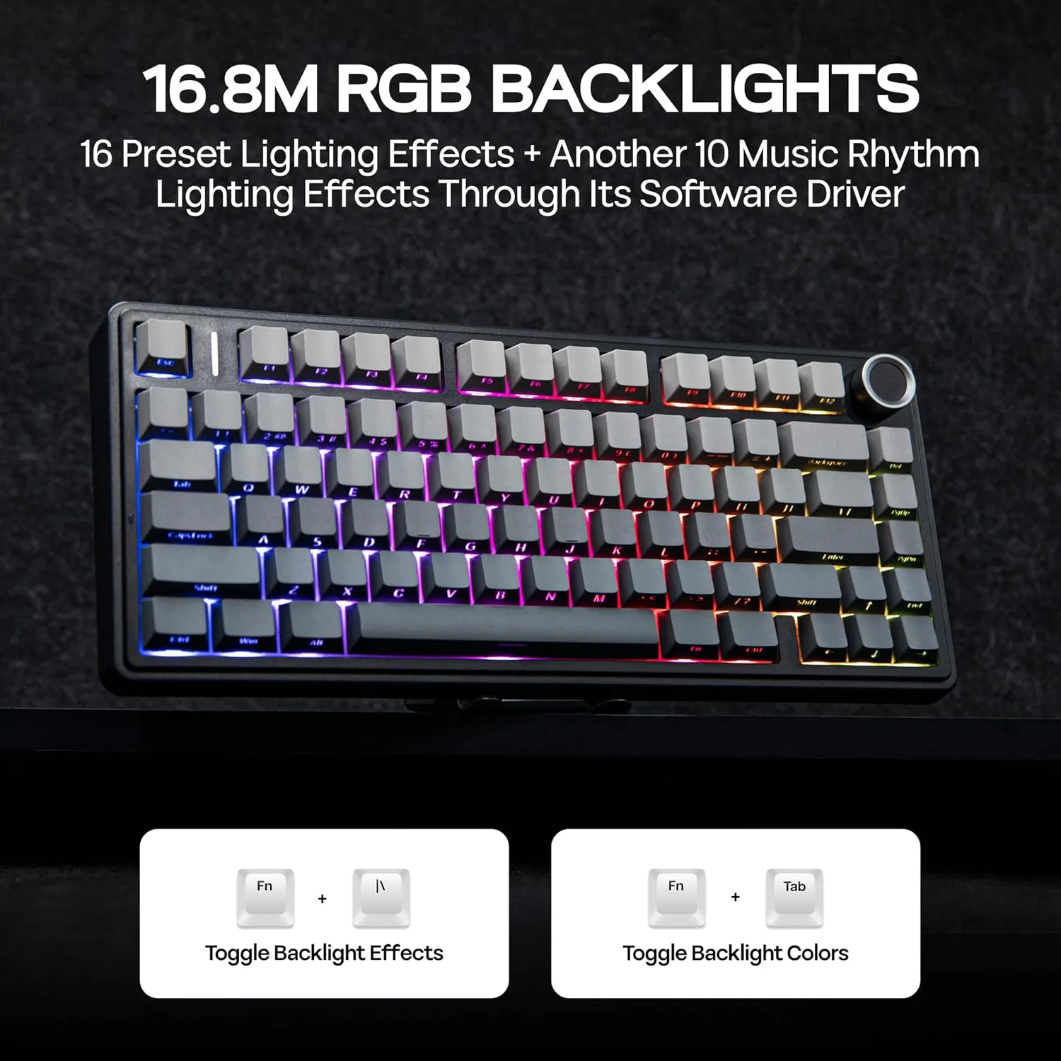 MechLands Aula F75 PRO 75% Wireless Gaming Keyboard, Gasket Mechanical Custom Keyboard with Five-Layer Padding, BT/2.4GHz/USB-C, Hot Swappable, Knob, RGB, Reaper Switches (Gradient Black)