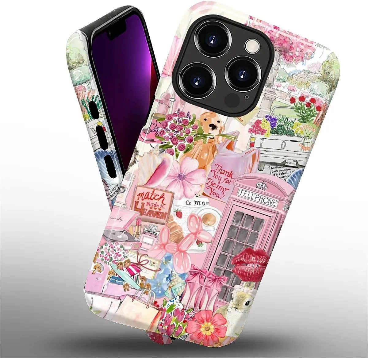 DAIZAG Case for iPhone 13 Pro Max,Mixed 2 Layer Design Shockproof Soft TPU Ddouble Protection Phone Case for iPhone 13 Pro Max-Cute Pink Animal Garden Collage