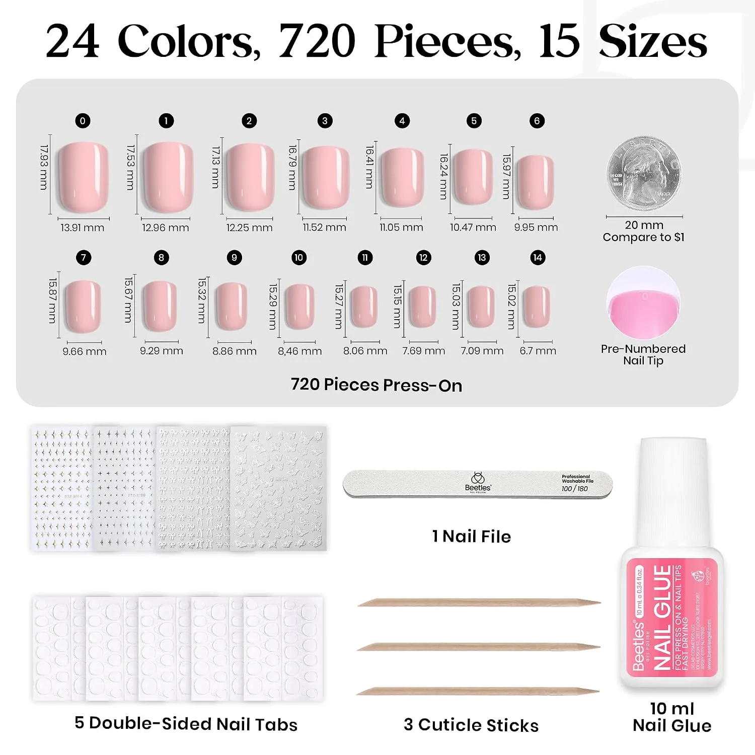 Beetles Press On Nails Kit - Prism Pop | 720Pcs 24 Colors Short Square