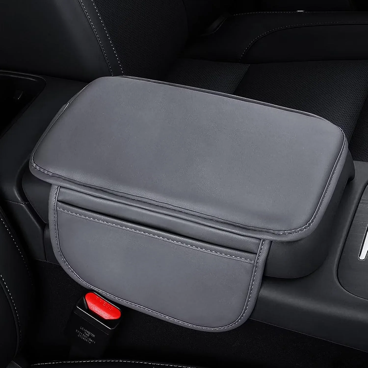 BNMFFYU Car Center Console Cover Fit for Chevy Equinox: Leather Car Armrest Cover Cushion with 2 Storage Bags - Car Accessories Console Arm Rest Protector(004# Grey)