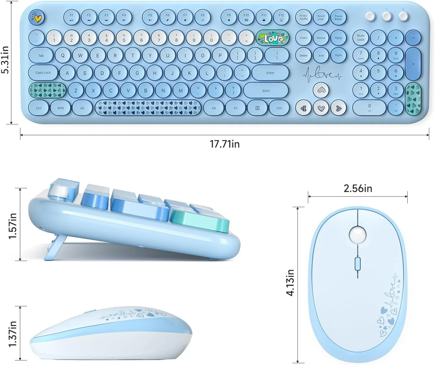 MOFII Wireless Keyboard and Mouse Combo, Full Size 2.4G Plug and Play Typewriter Retro Round Computer Keyboard and Mouse Set for Windows, Computer, Desktop, PC, Notebook - (Blue Colorful)