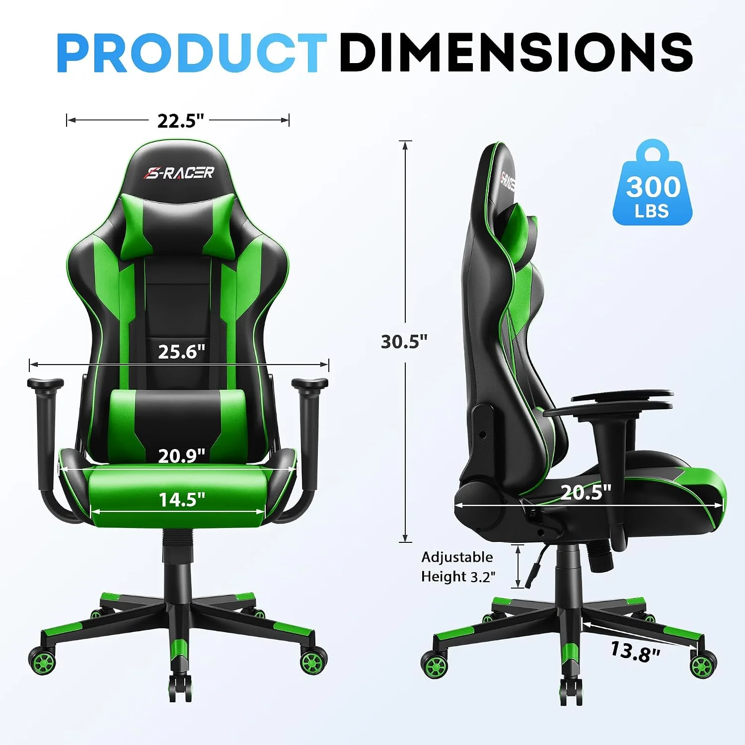 Homall Gaming Chair, Office Chair High Back Computer Chair Leather Desk Chair Racing Executive Ergonomic Adjustable Swivel Task Chair with Headrest and Lumbar Support (Green)