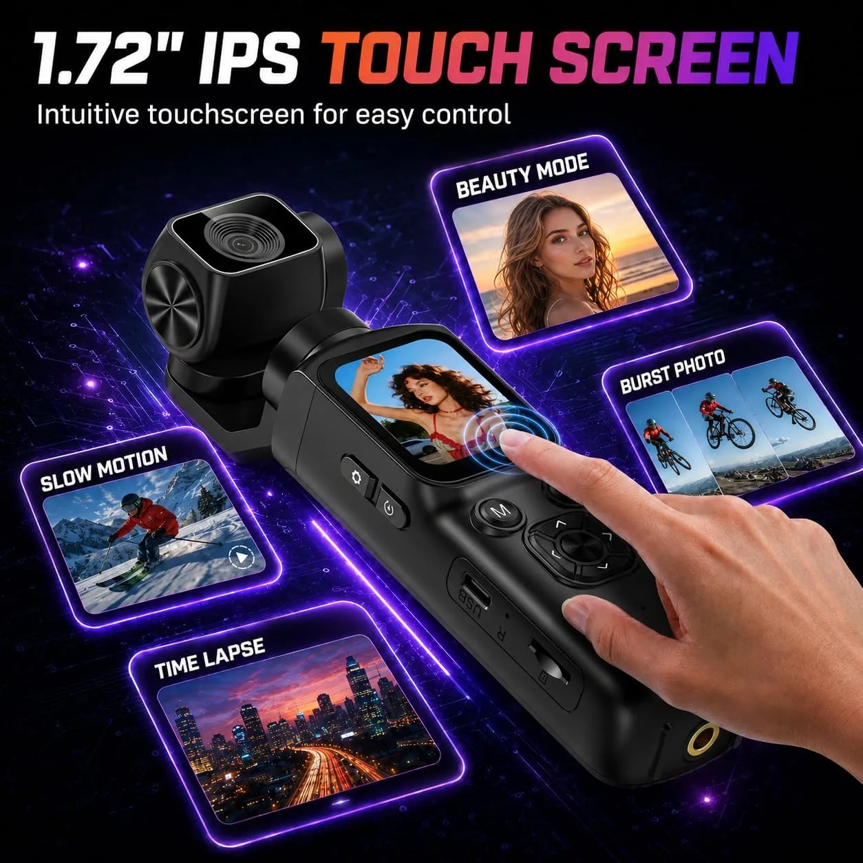 4K Vlogging Camera 330°Rotating Lens Digital Pocket Cameras for YouTube