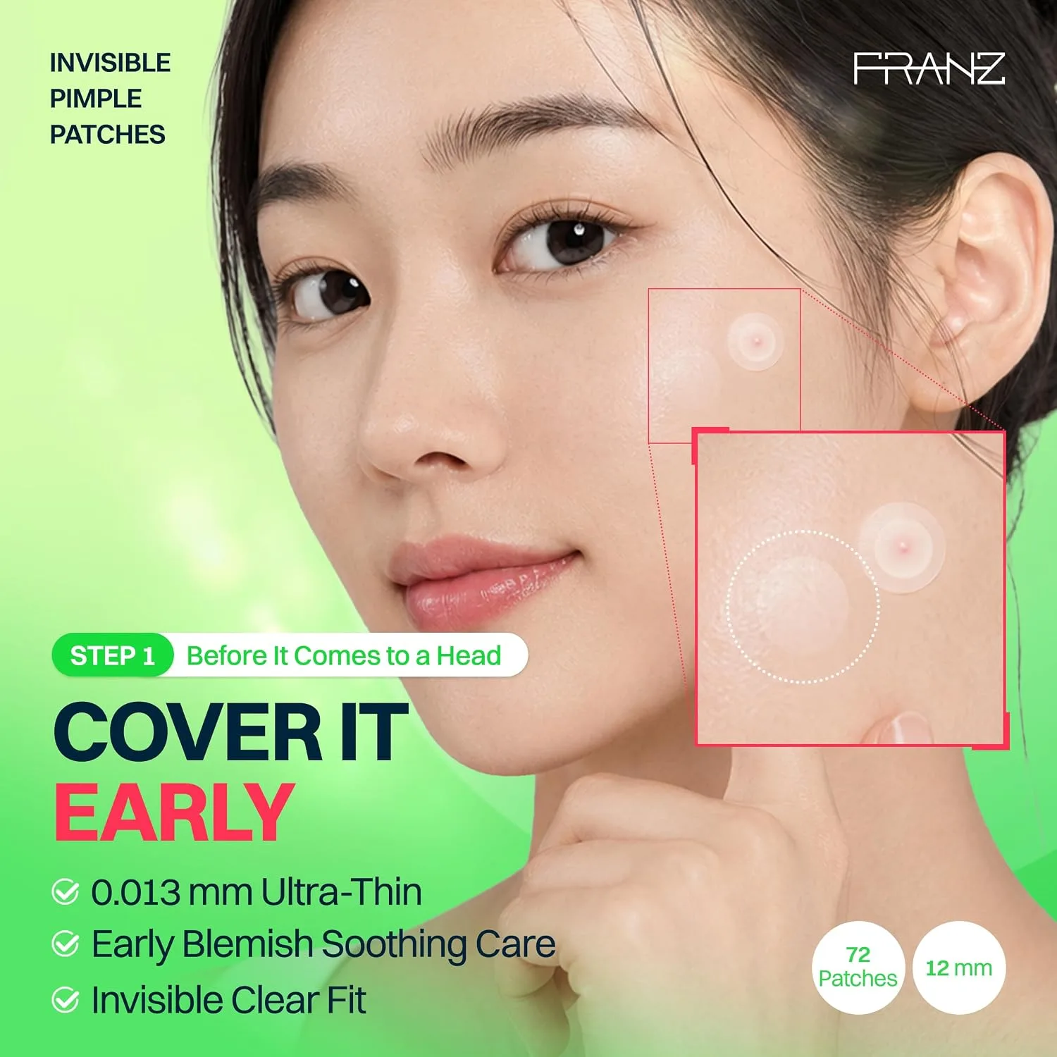 FRANZ Blind Pimple Patches for Early Breakouts, Invisible Dots (72 Count)