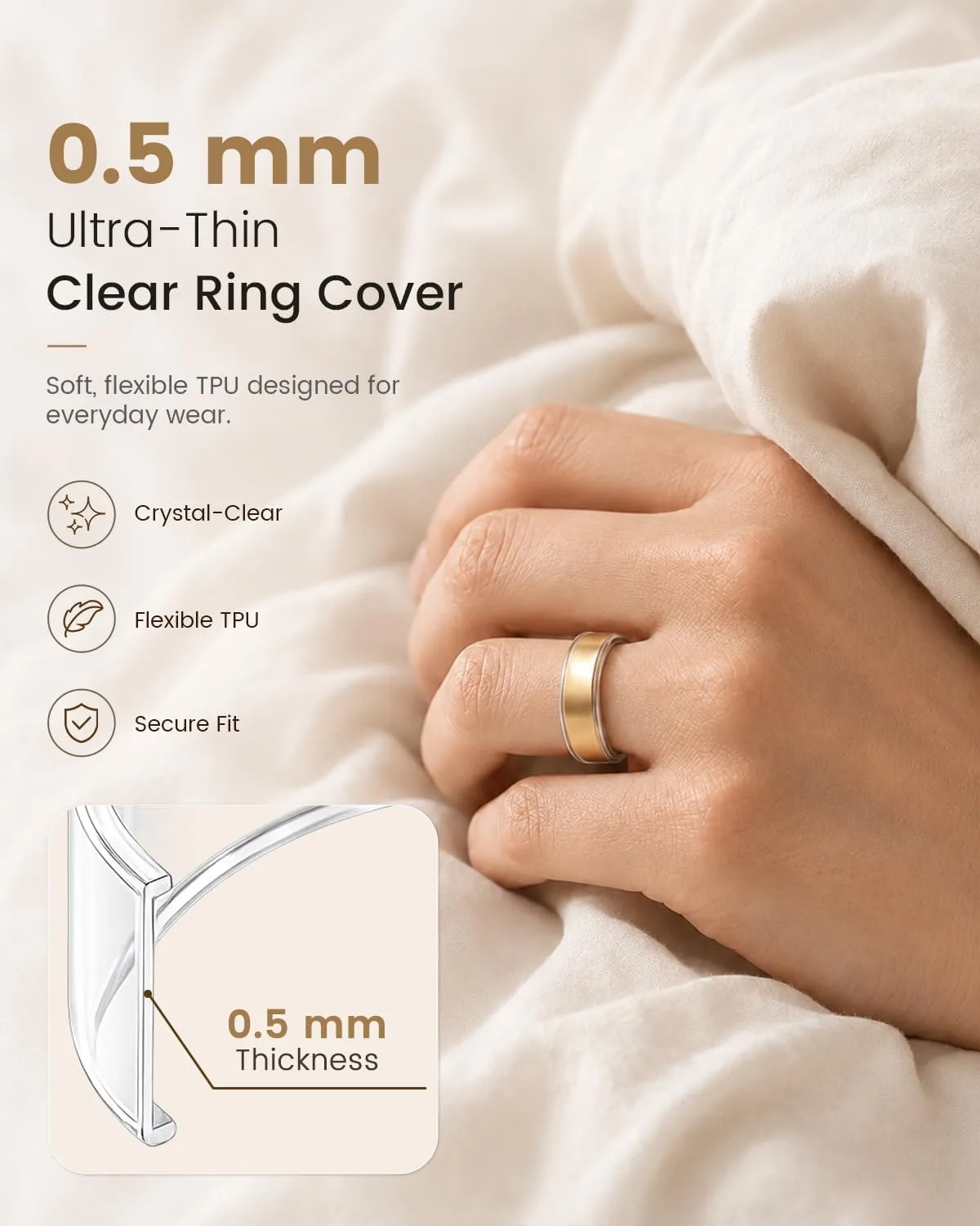 4 Pack Clear TPU Ring Cover Compatible with RingConn Gen 3/Gen 2/Gen 2 Air (4*Clear, Size 10)