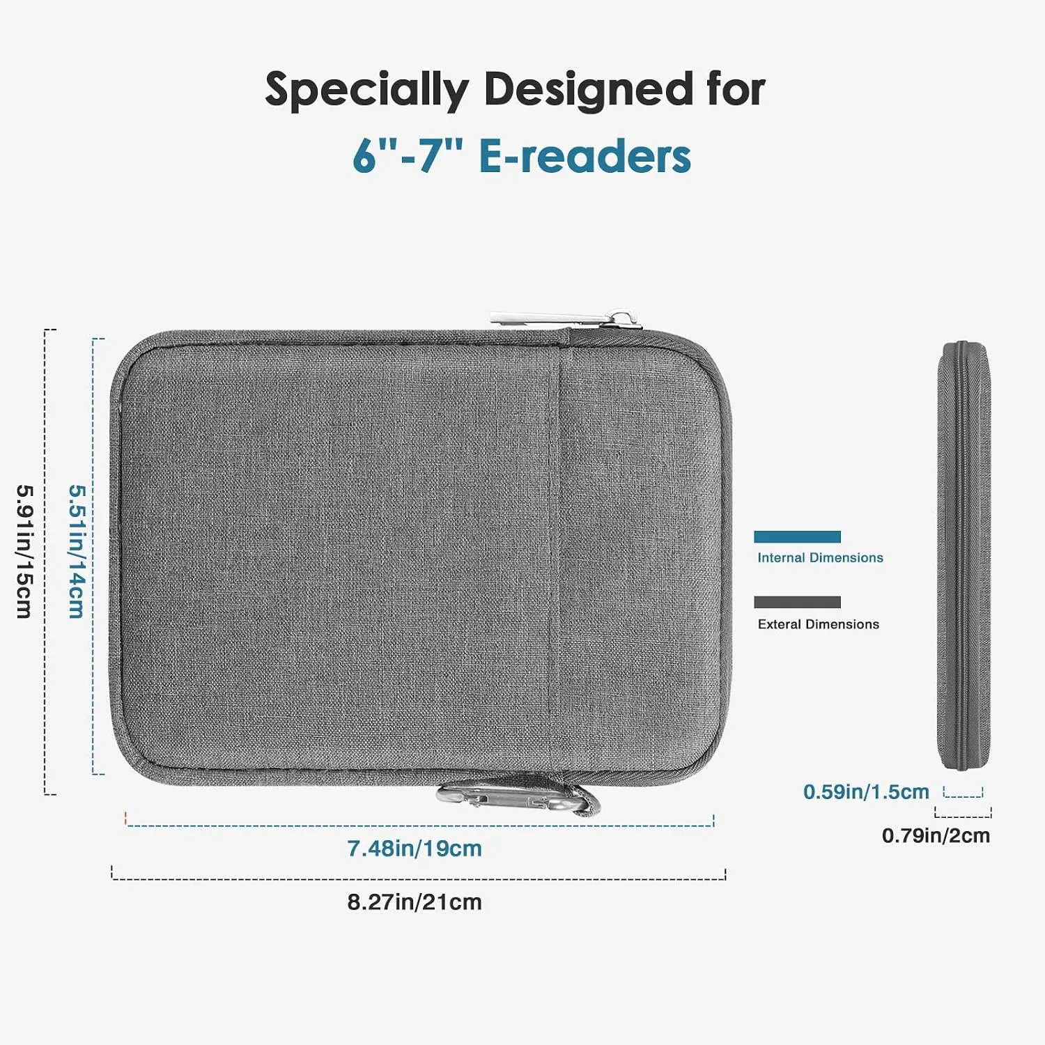 MoKo Padded Ereader Sleeve Case for 6-7 inch Tablet Sleeve Bag Protective Cover Pouch with a Carabiner, Compatible with 7" eReader Colorsoft Signature Edition 2024, 7" Paperwhite 12th, Light Gray
