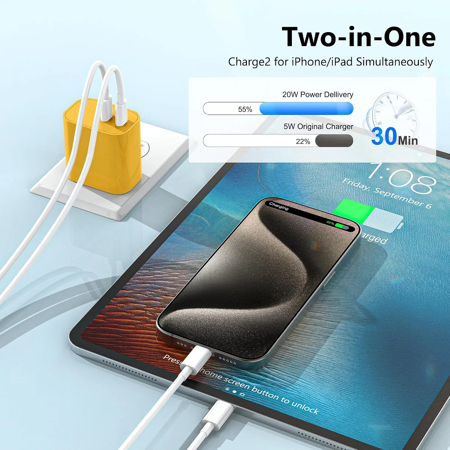 USB C Charger Block 3 Pack, Dual Port 20W Fast Wall Plug(Orange Yellow)