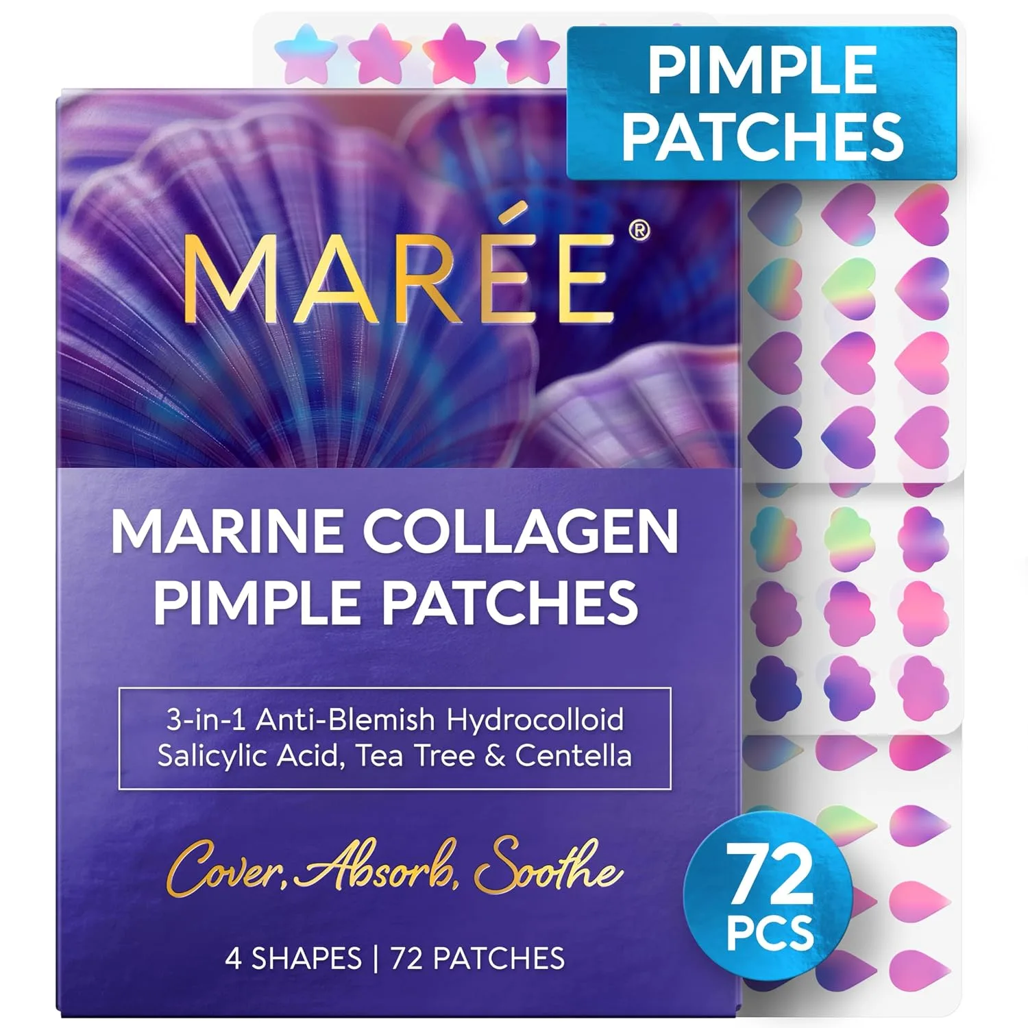 MAREE Pimple Patches for Face - Holographic Acne Patches for Teens - 72 Ct