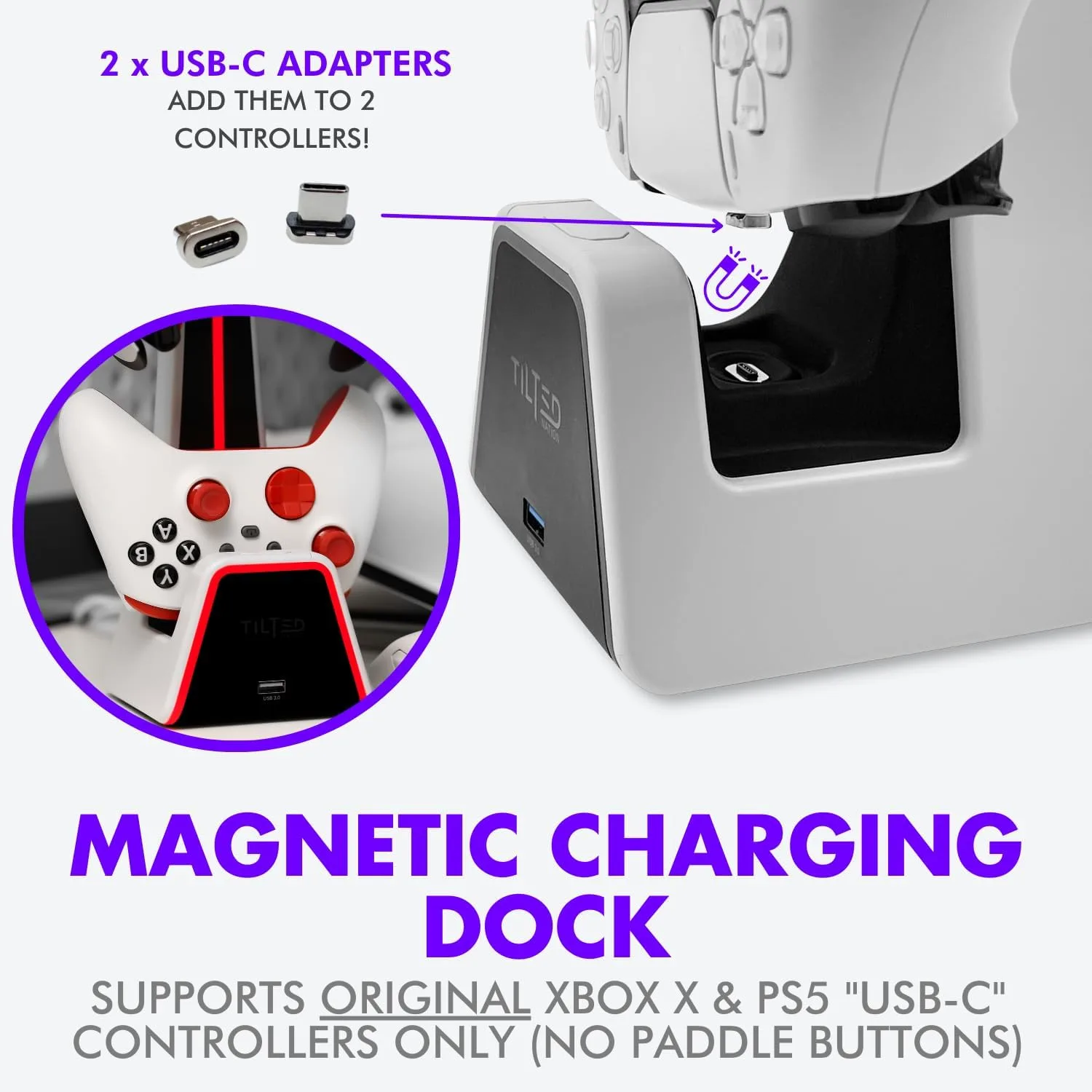 Tilted Nation Gaming Headset and Controller Stand | Premium PS5 Accessories (Clean Space with Charging Station) Headphone and Controller Holder for Desk, PlayStation 5, Xbox Game,
