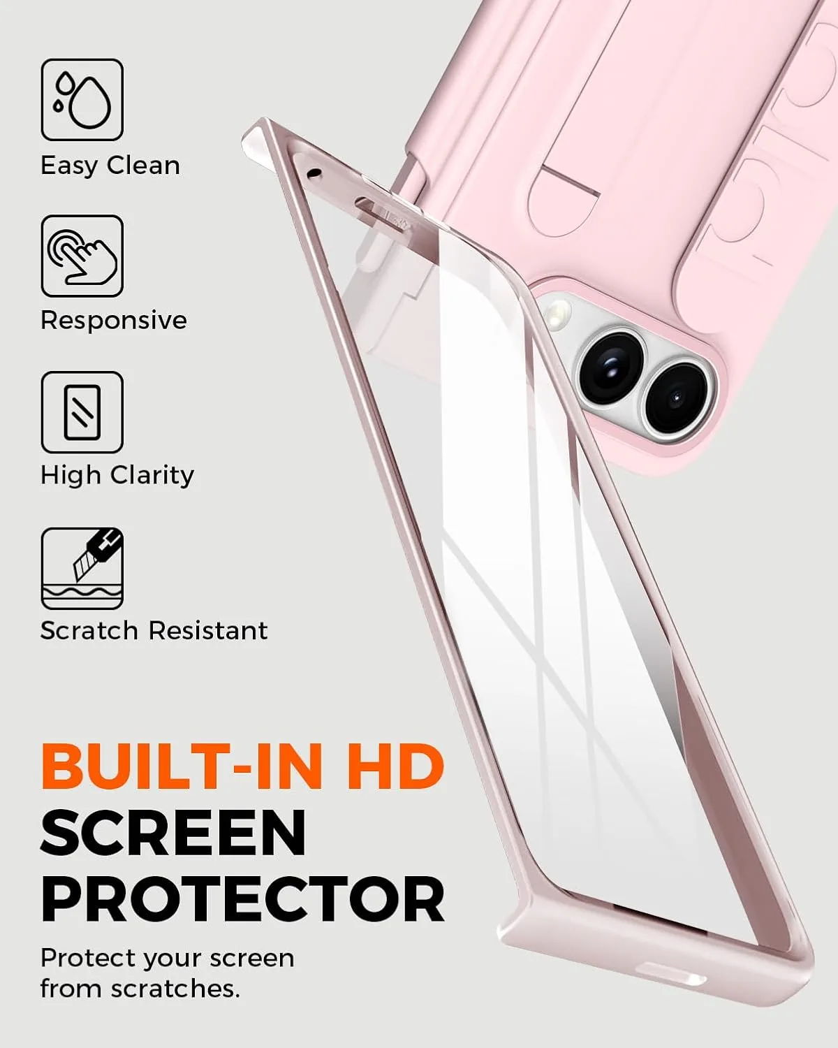 NINKI Wristband for iPhone Duo Phone Case with S Pen Holder & Stylus, Kickstand with Finger Loop, Hard Hinge Protector + Screen Protective Grip Cover for iPhone Duo 2026 Case Cute Womens Girly Pink