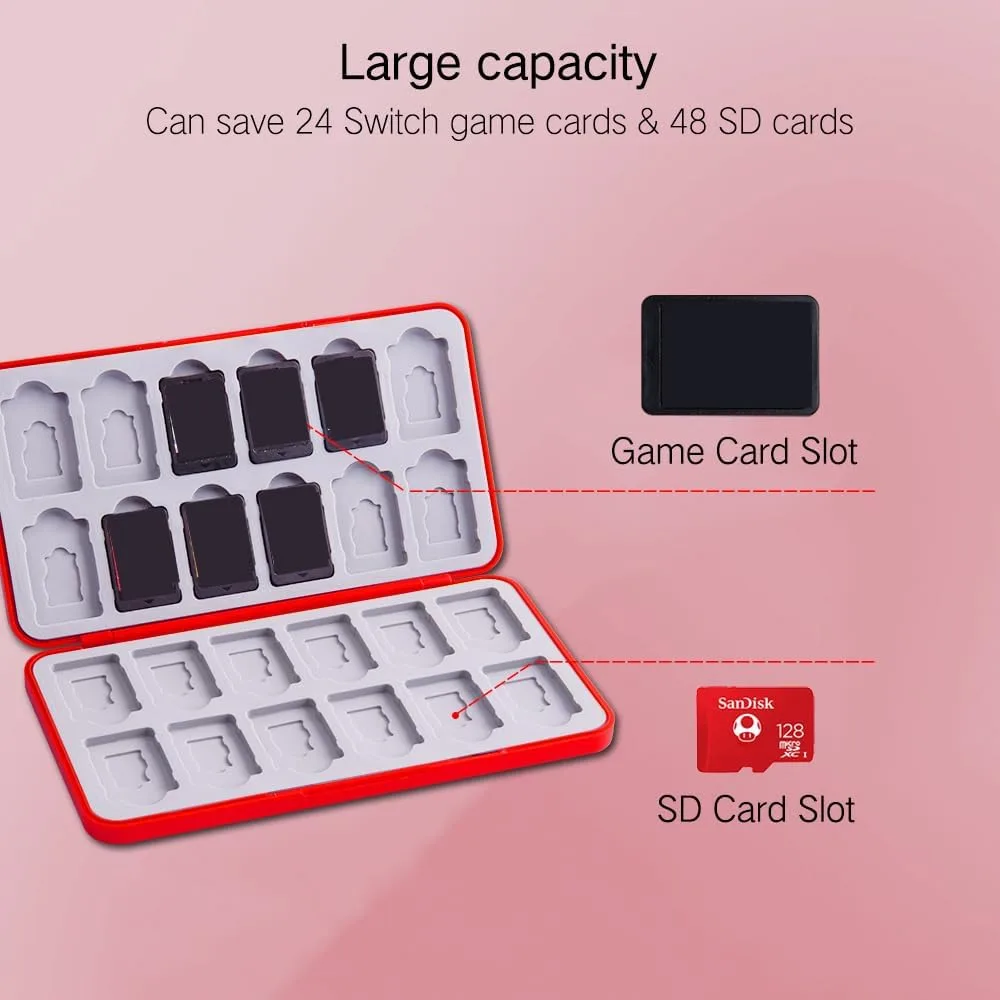 PERFECTSIGHT Cute Switch Game Card Case for Nintendo Switch 2 2025 / Lite/ OLED, 24 Game Holder Cartridge Case for Game Cards and 48 SD Cards, Kawaii Portable Compact Storage Box, Bros