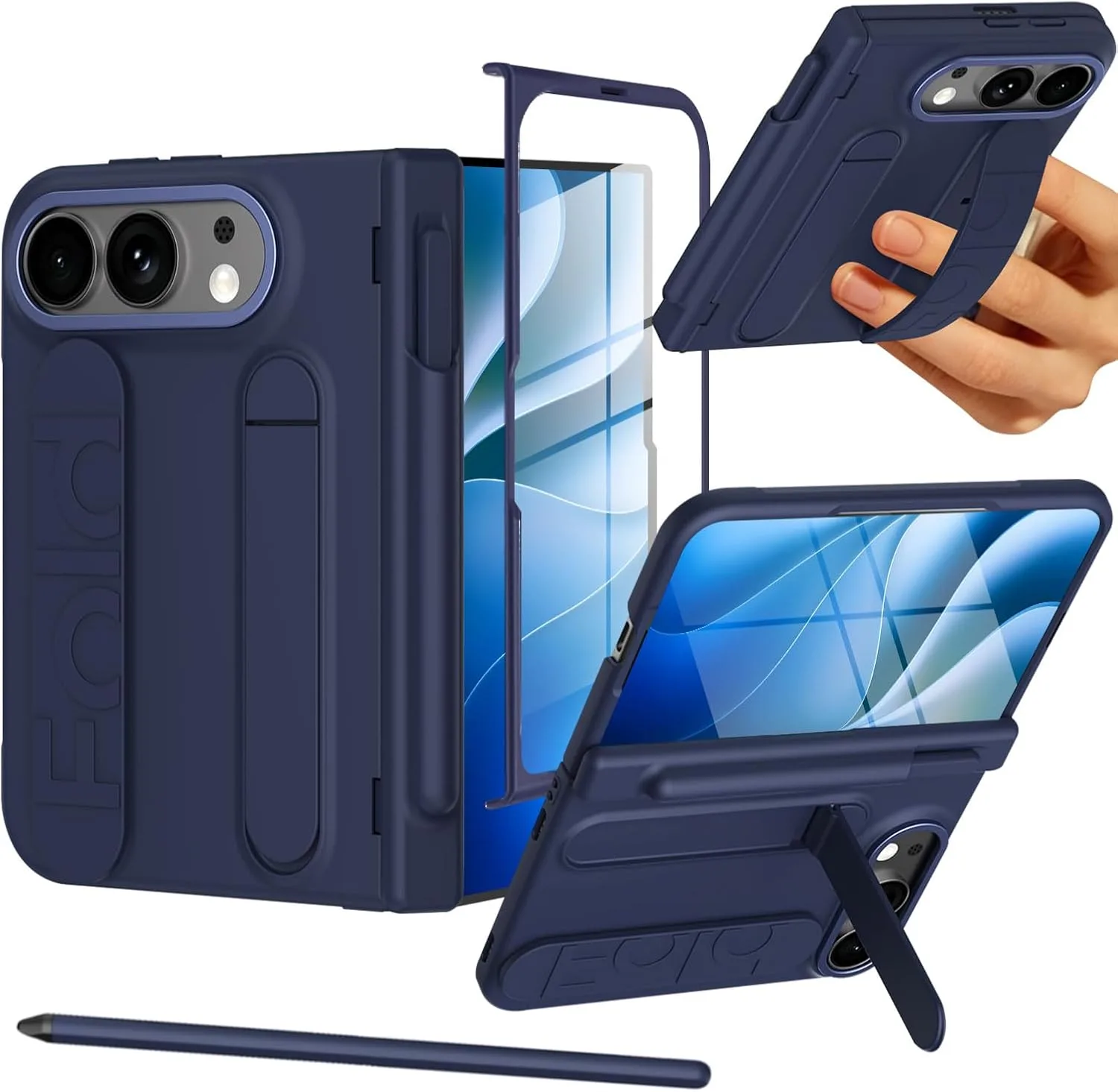 NINKI S Pen Stylus for iPhone Duo Fold Case with S Pen Holder & Wrist Strap Band, Heavy Duty Hinge Protection + Kickstand Protective Cover for iPhone Ultra Duo Case with Screen Protector Mens Blue