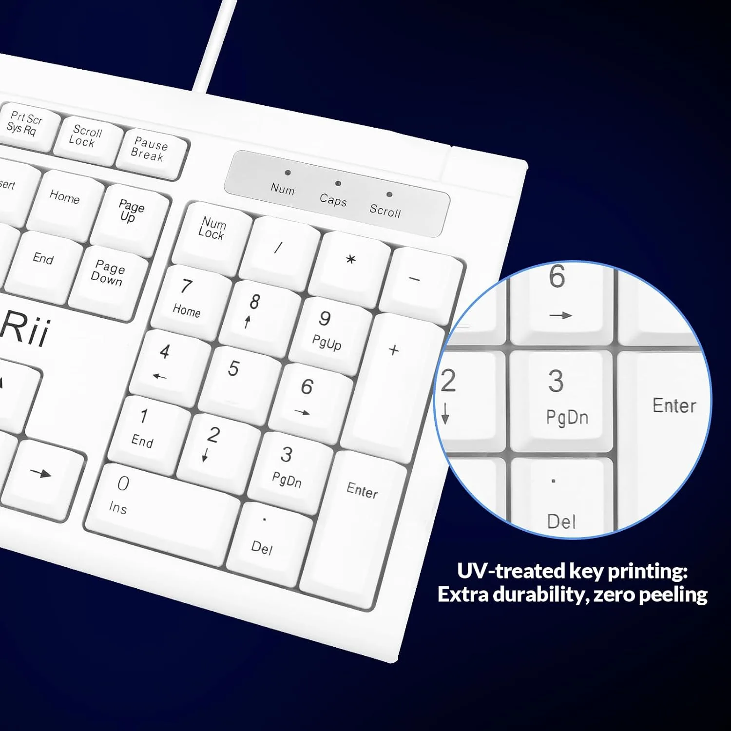 Rii RK907 Ultra-Slim Compact USB Wired Keyboard for MAC and PC-White
