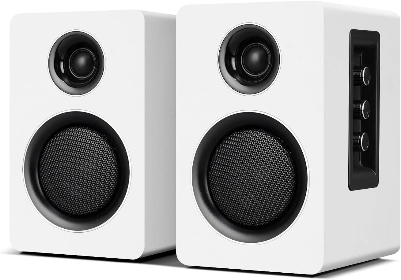 Computer Speakers, Bluetooth 5.3, USB-C, AUX/RCA, 3.5-Inch Woofer, White