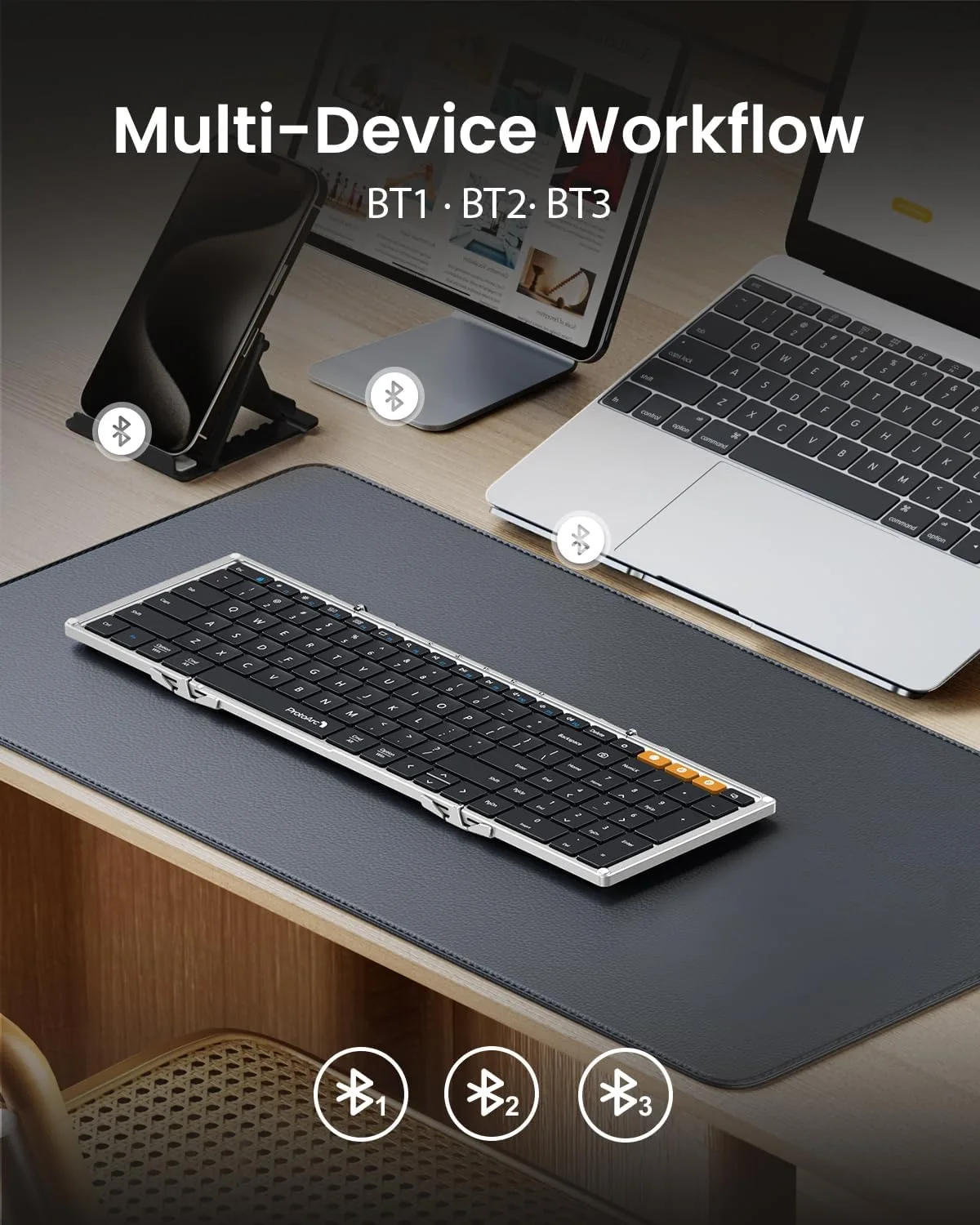 ProtoArc XK01 Full-Size Foldable Bluetooth Keyboard for Travel, Silver