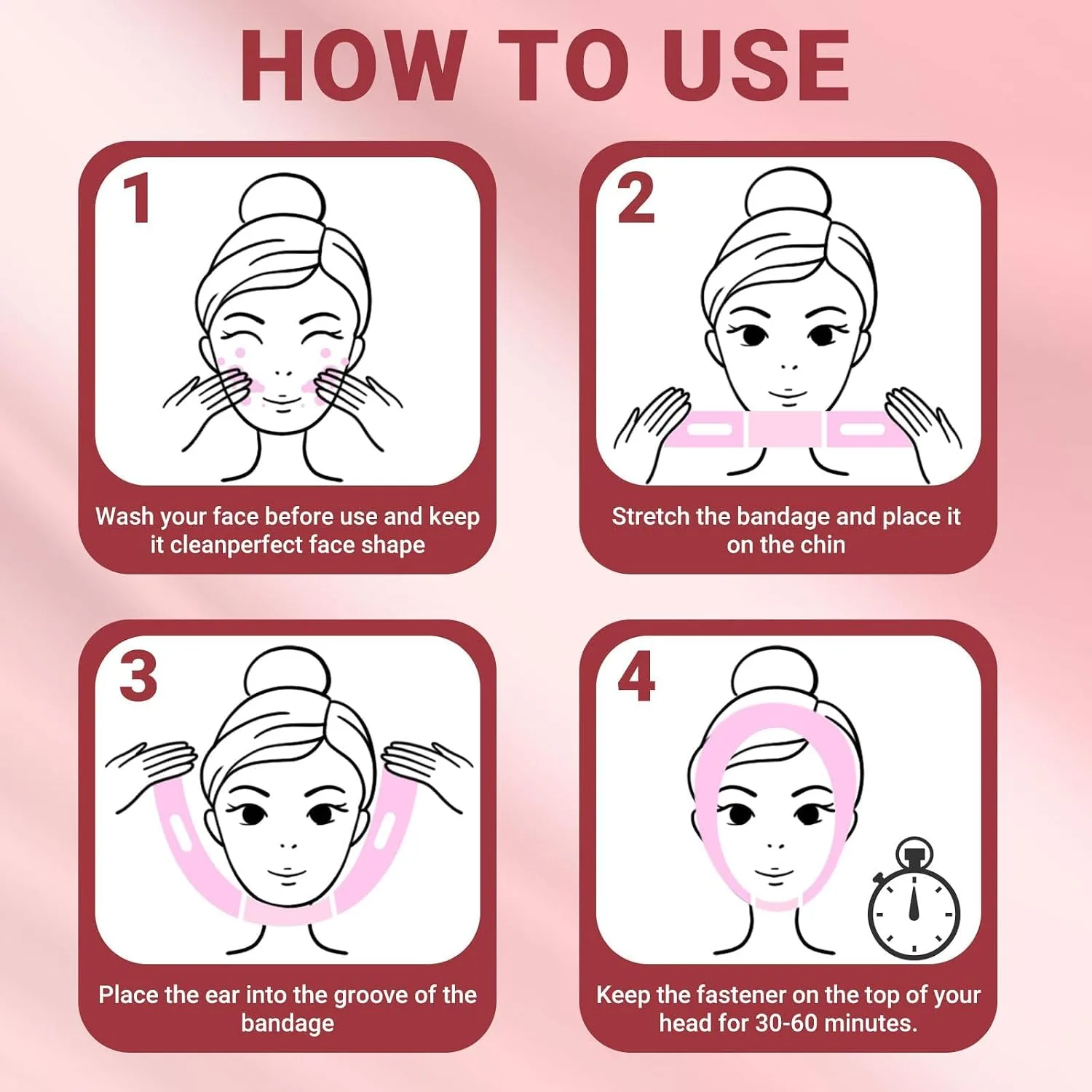 Juskaa Reusable V Line Lifting Mask with Chin Strap for Sleeping,Face Lift Prevent Sagging, Jaw Exerciser,pink,M