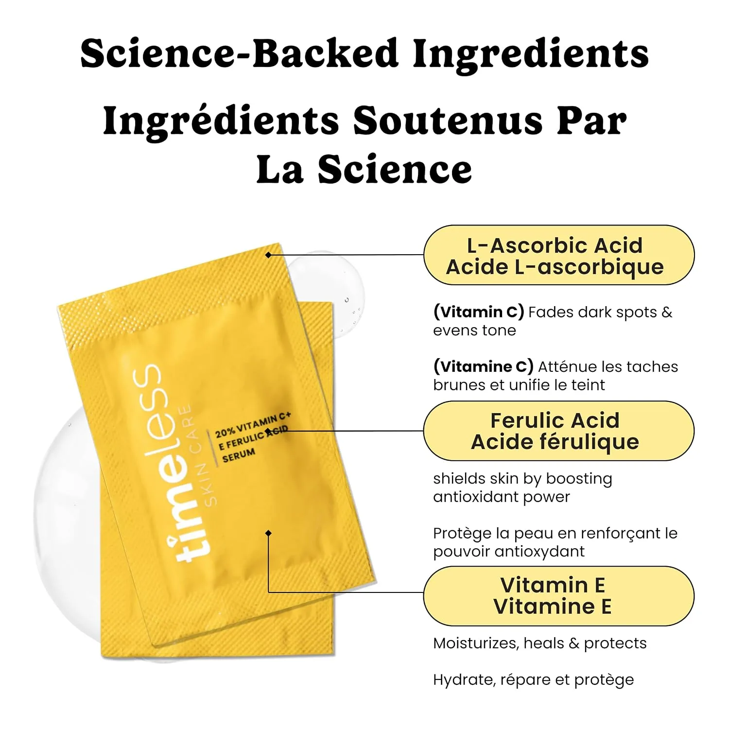 Timeless 20% Vitamin C + E Ferulic Acid Serum, Antioxidant, 28 Pouches