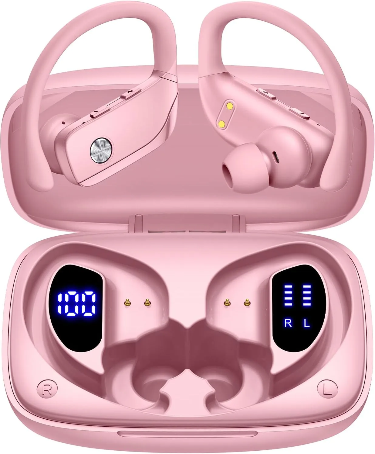 Audífonos inalámbricos Bmanl T16 Bluetooth con gancho y 80 horas de reproducción Rosa
